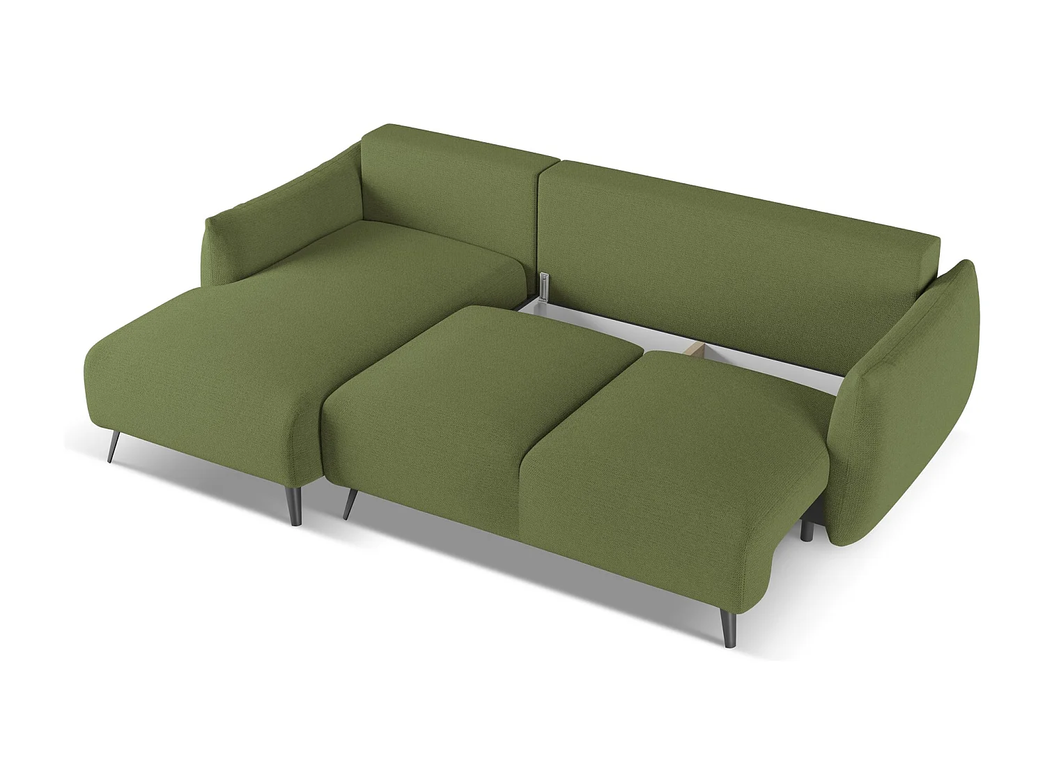 3-Sitzer Ecksofa mit Schlaffunktion - Ecke Links - Chenille - Flaschengrün - MALIE