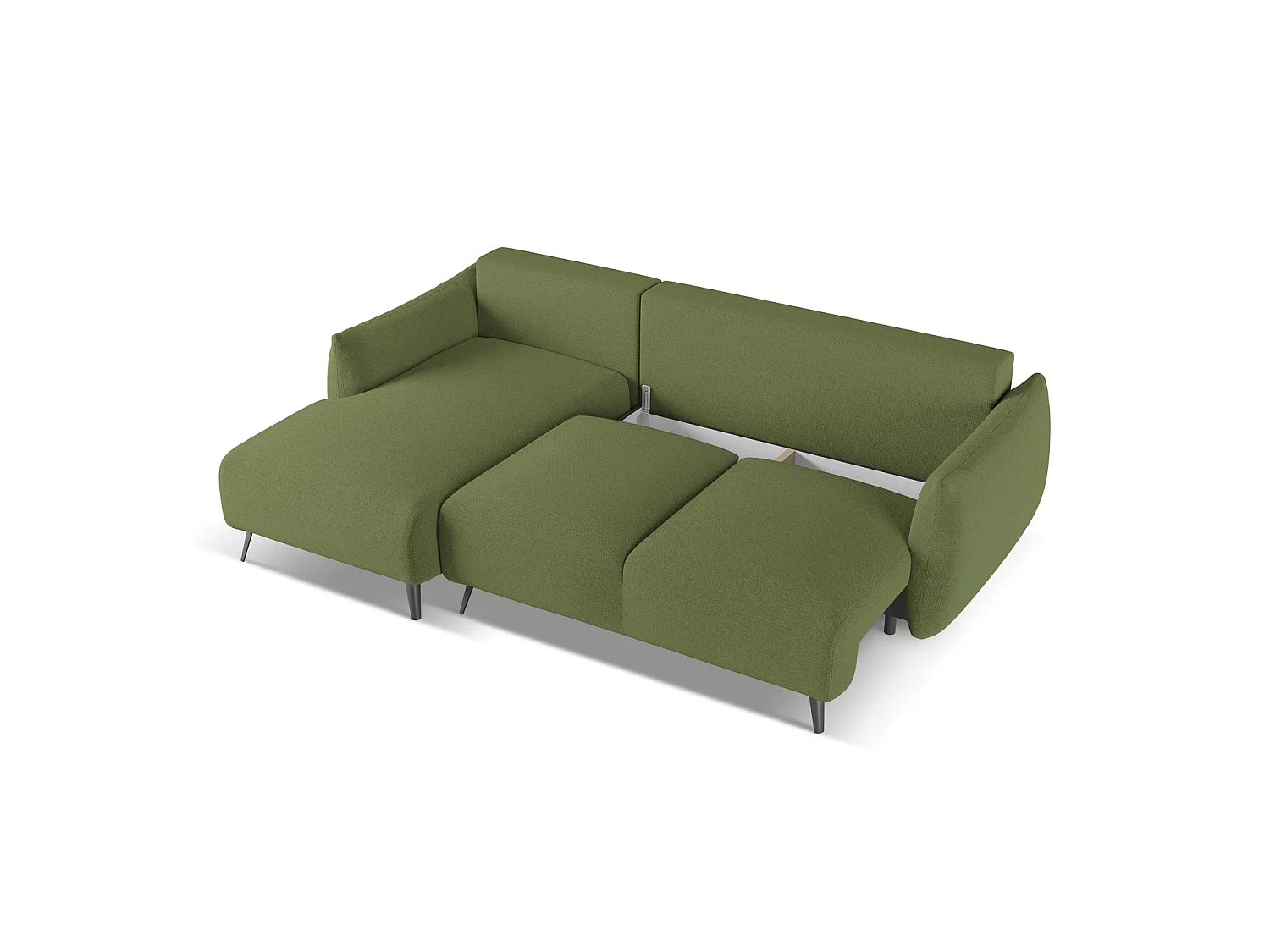 Canapé d’angle 3 places gauche convertible en tissu chenille - bouteille verte - GENOVA
