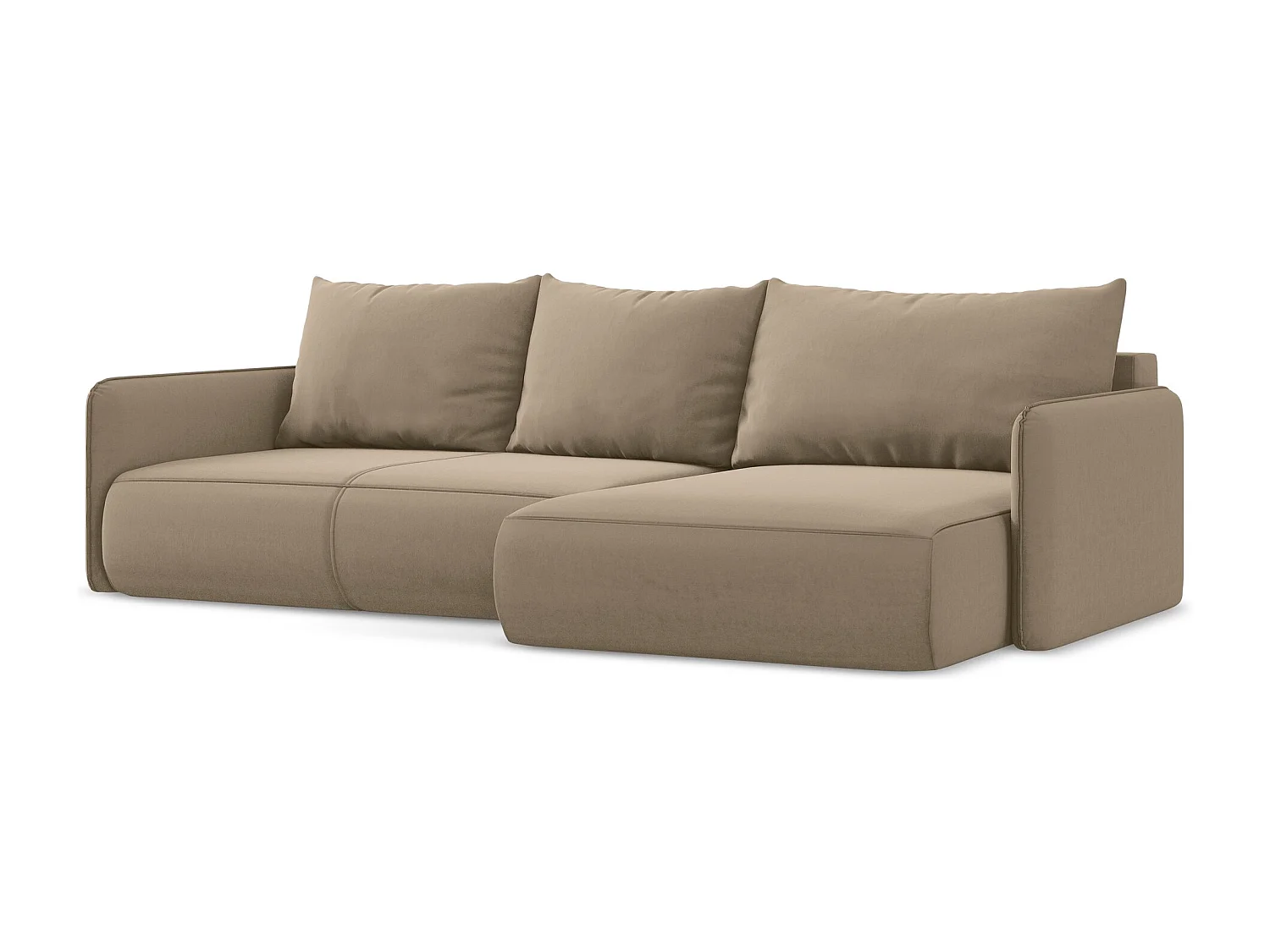 Hoekslaapbank rechts van lichtbeige velours - NANEA