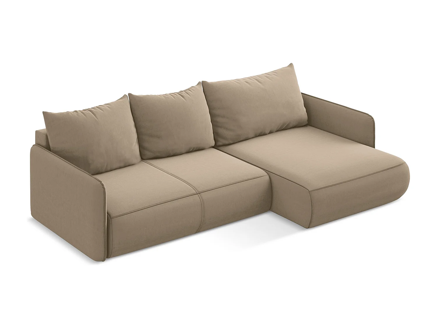 Hoekslaapbank rechts van lichtbeige velours - NANEA