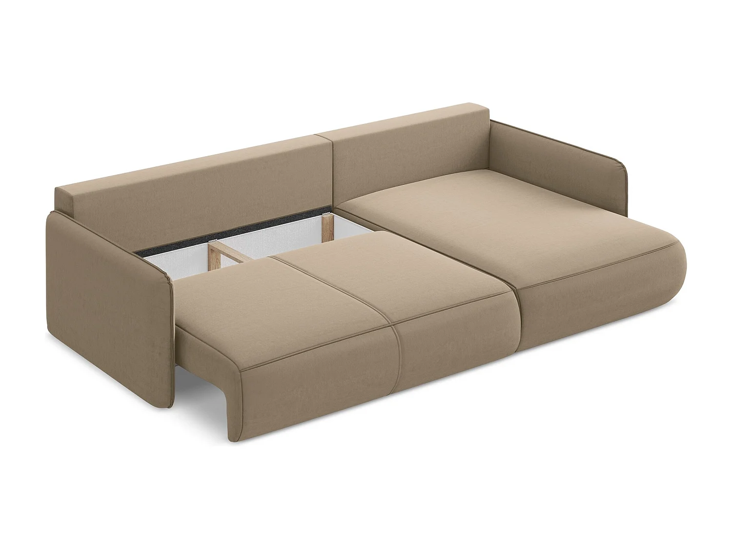 Hoekslaapbank rechts van lichtbeige velours - NANEA