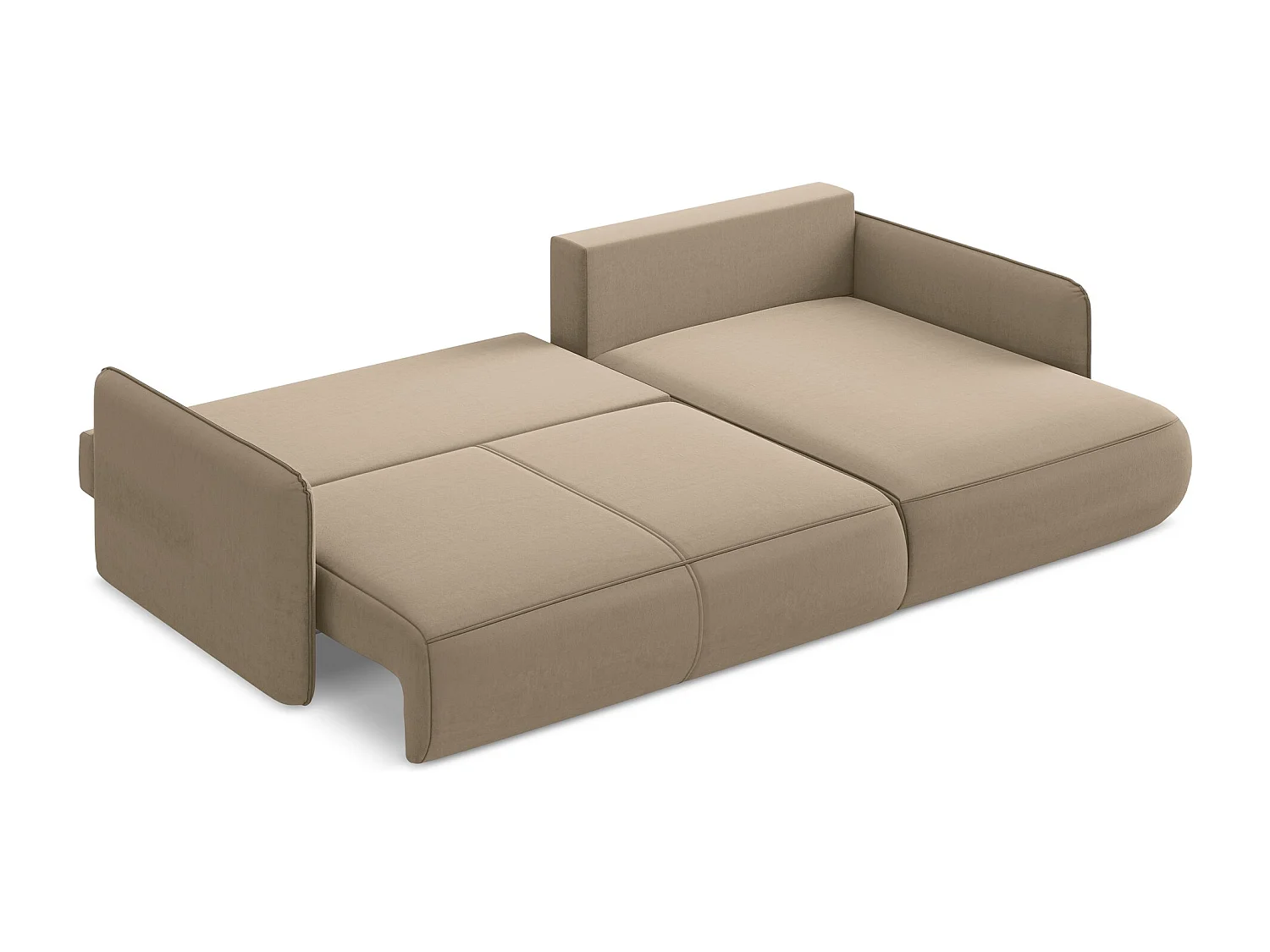 Hoekslaapbank rechts van lichtbeige velours - NANEA