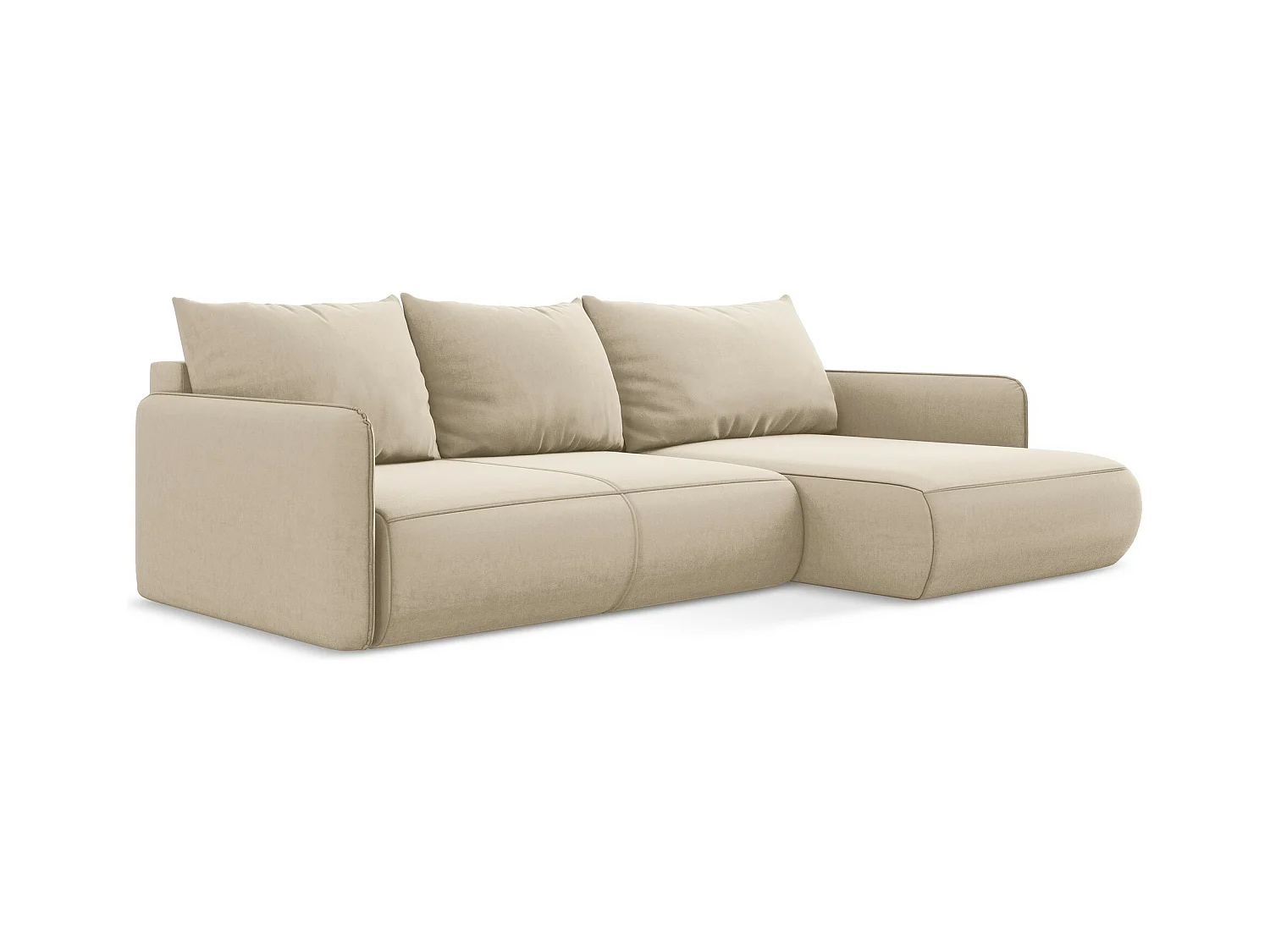 Ecksofa mit Schlaffunktion - Ecke Rechts - Samt - Hell beige - NANEA