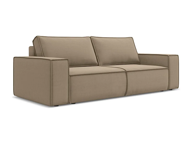 3-Sitzer Sofa mit Schlaffunktion - - Samt - Hell beige - KIMO