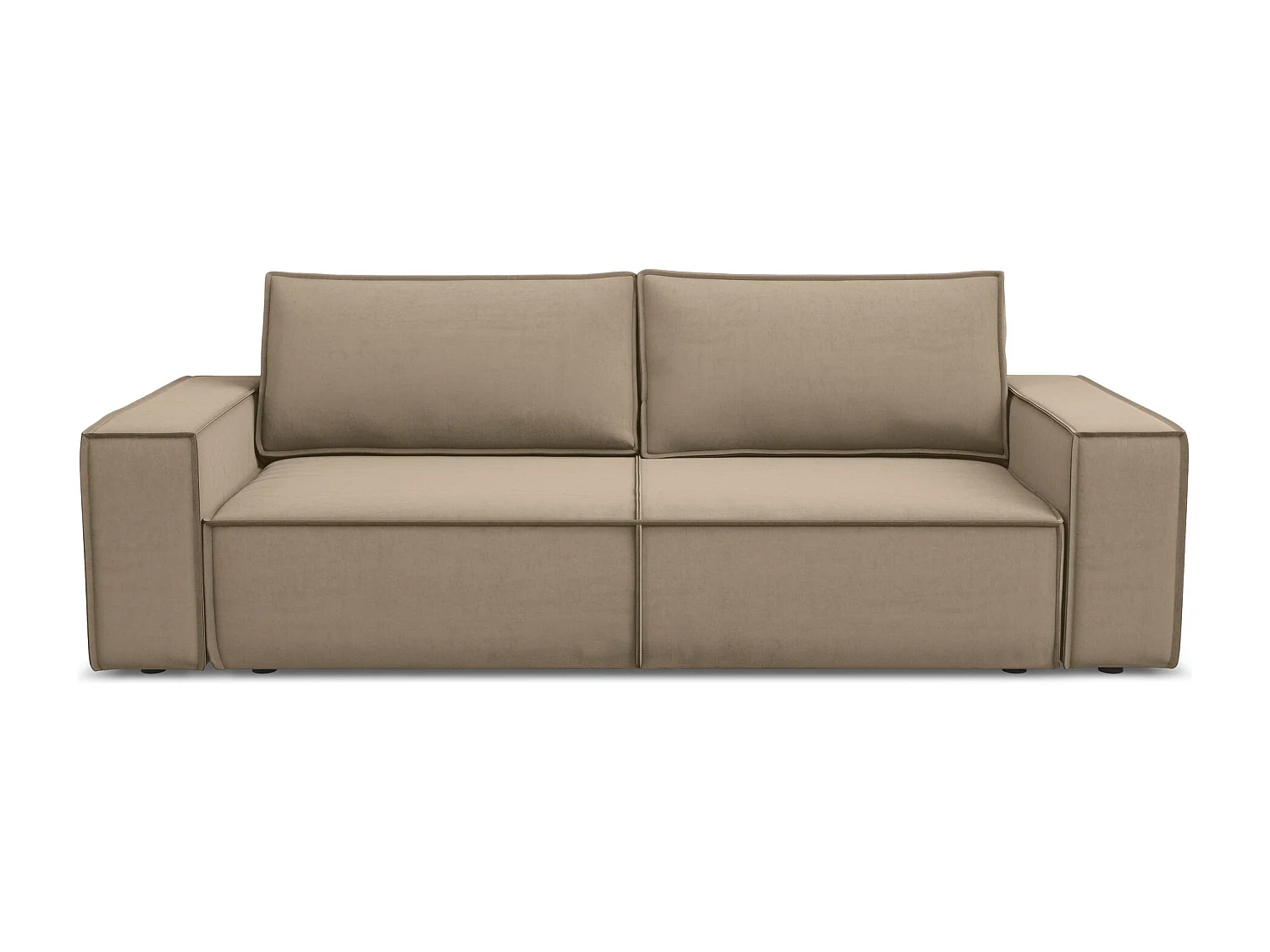 Driezits-slaapbank van lichtbeige velours - KIMO