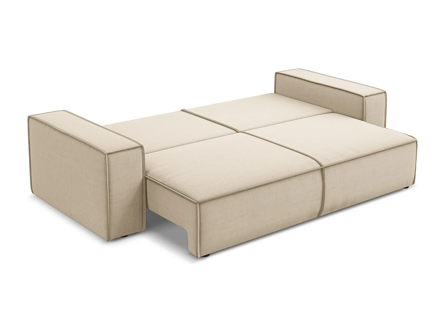 Driezits-slaapbank van lichtbeige velours - KIMO