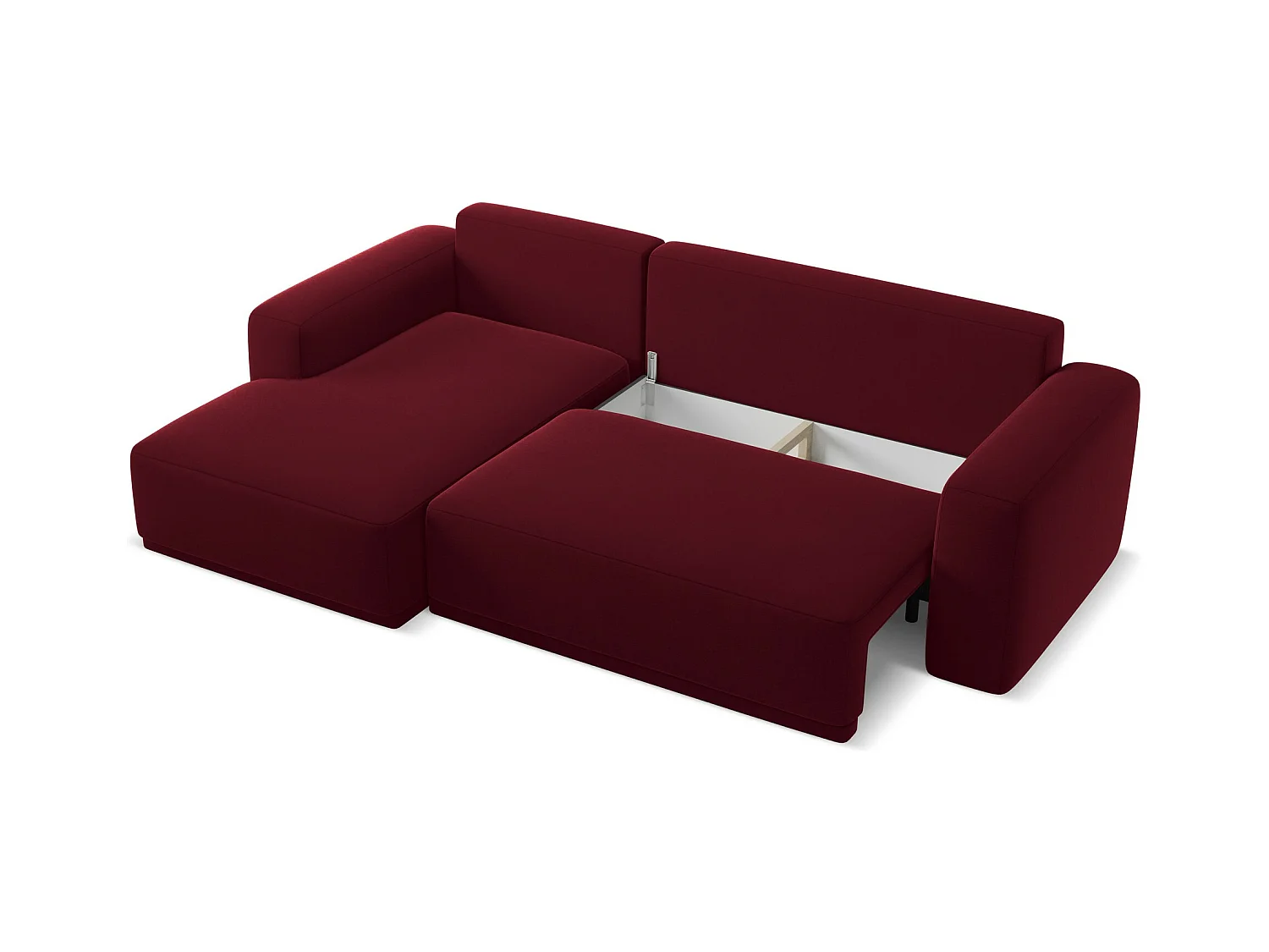 3-Sitzer Ecksofa mit Schlaffunktion - Ecke Links - Samt - Burgund - KAILA
