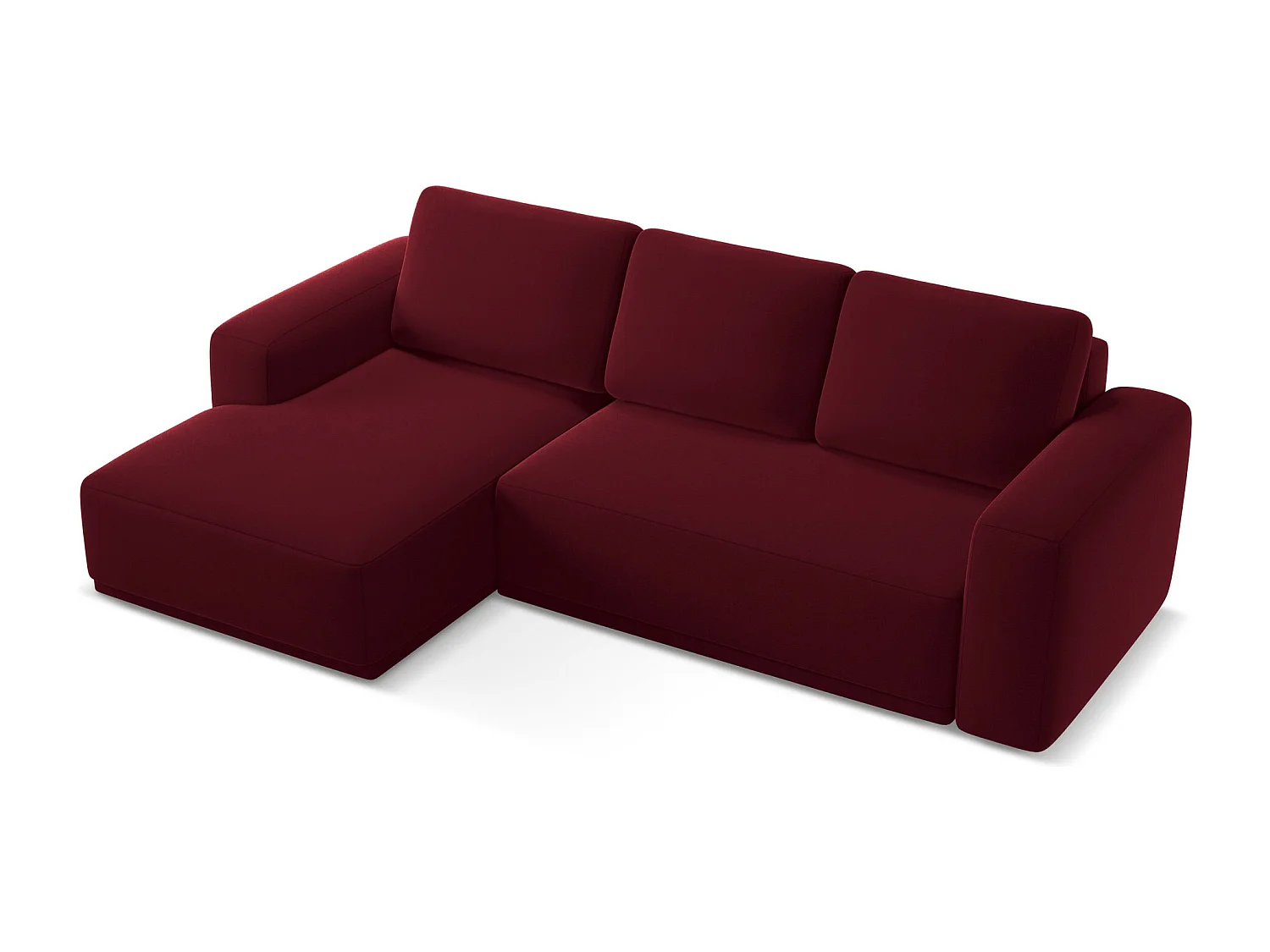 3-Sitzer Ecksofa mit Schlaffunktion - Ecke Links - Samt - Burgund - KAILA