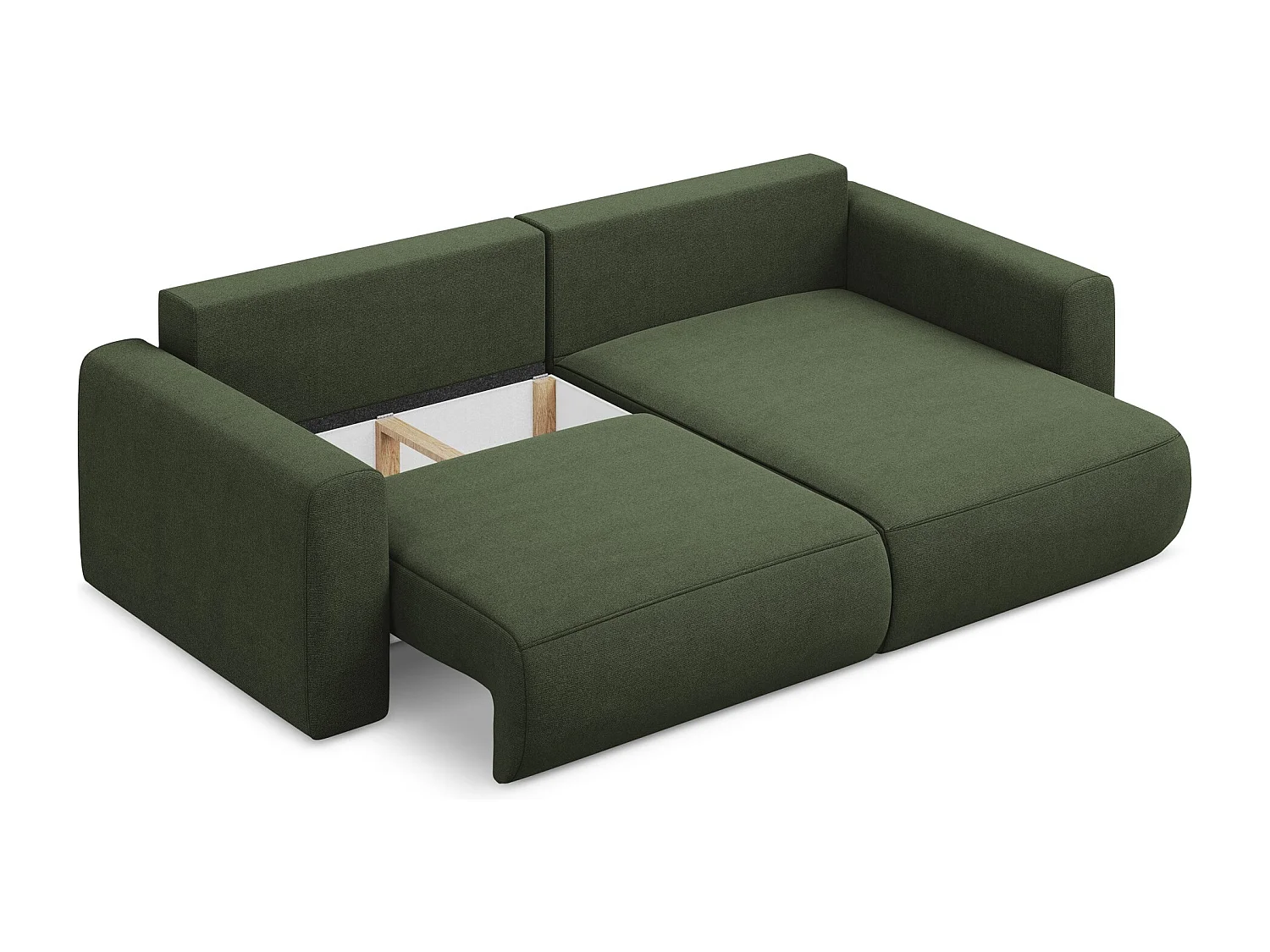 Canapé d’angle 2,5 places droit convertible en tissu texturé - olive - KAPUA