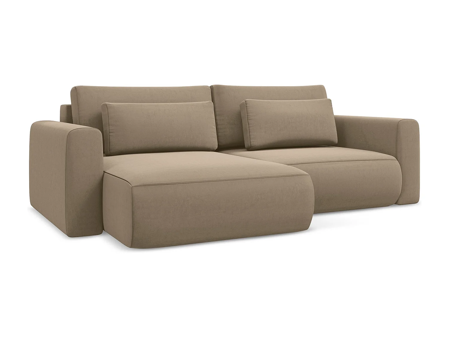 Hoekslaapbank links van lichtbeige velours - KAPUA