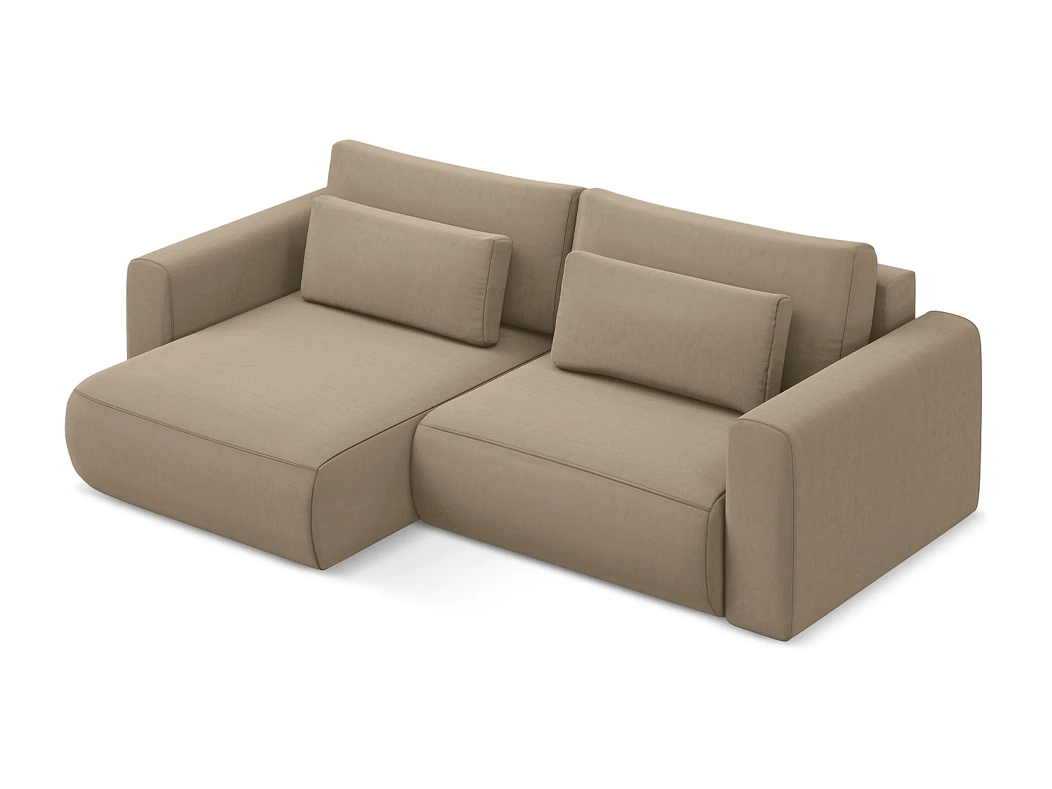 Hoekslaapbank links van lichtbeige velours - KAPUA