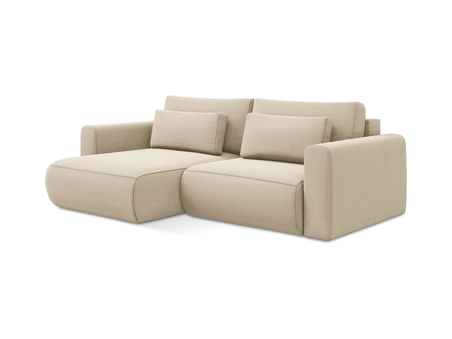 Canapé d’angle 2,5 places gauche convertible en velours - beige clair - KAPUA
