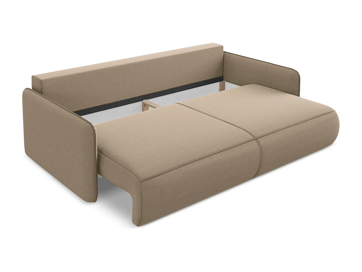 3-Sitzer Sofa mit Schlaffunktion - - Samt - Hell beige - NANEA