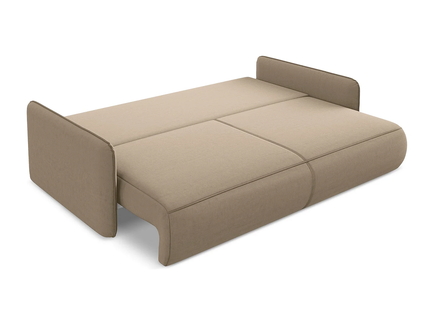 3-Sitzer Sofa mit Schlaffunktion - - Samt - Hell beige - NANEA