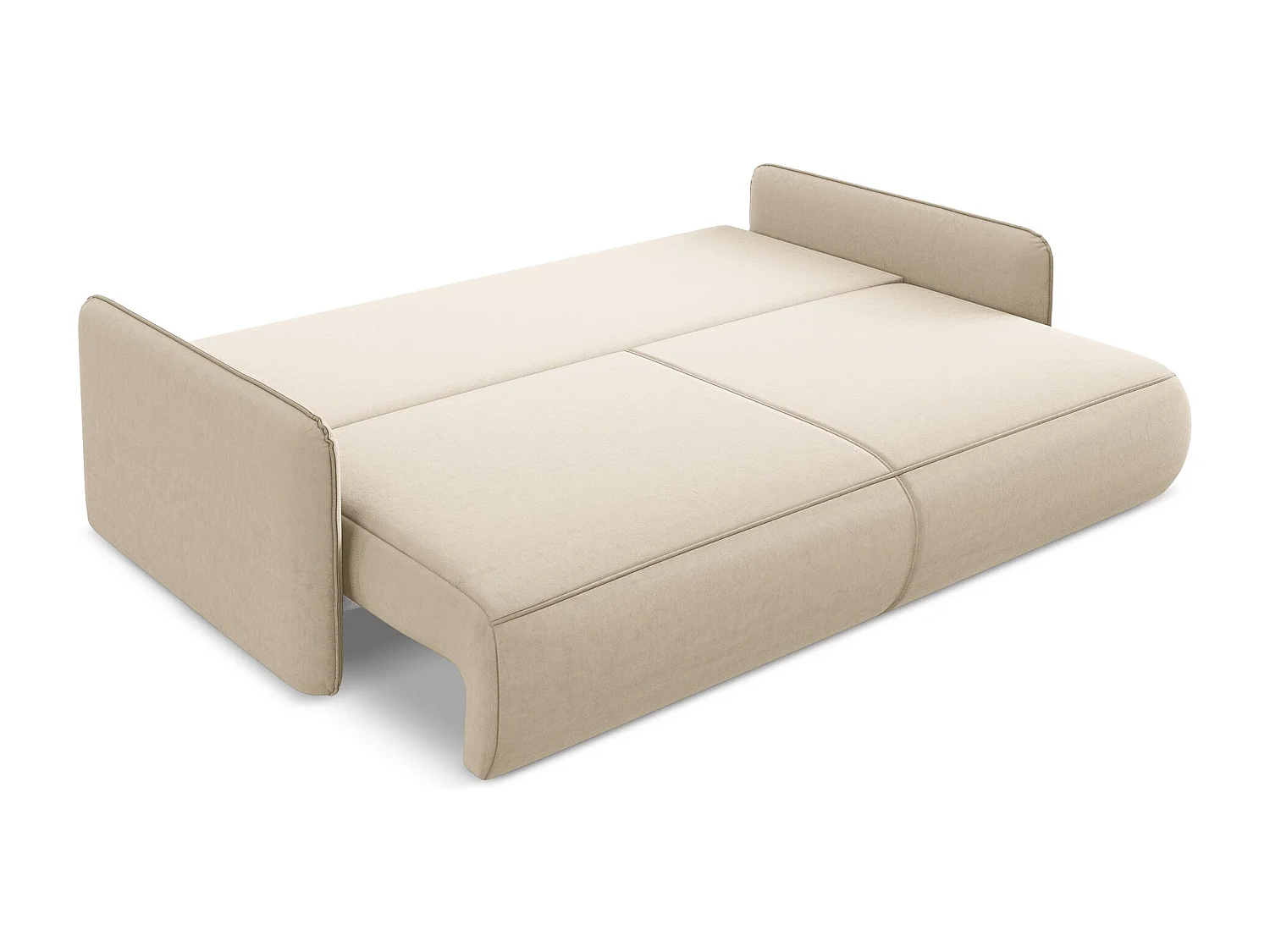 3-Sitzer Sofa mit Schlaffunktion - - Samt - Hell beige - NANEA