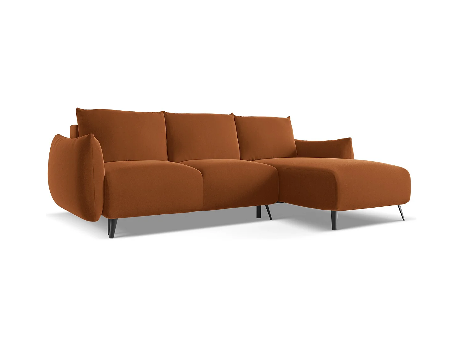 Ecksofa mit Schlaffunktion - Ecke Rechts - Samt - Terrakotta - MALIE