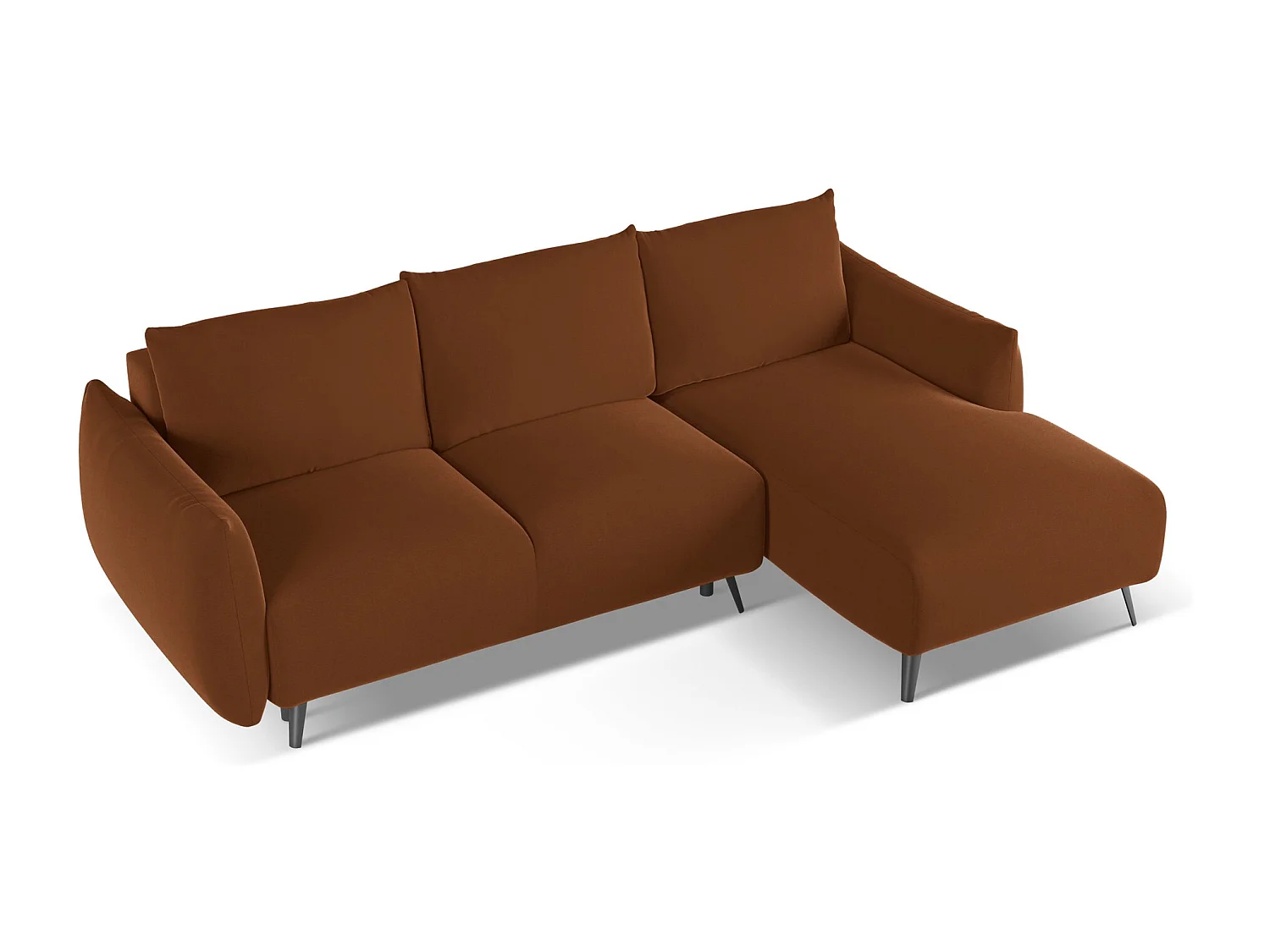 Canapé d'angle droit convertible en velours - terre cuite - MALIE