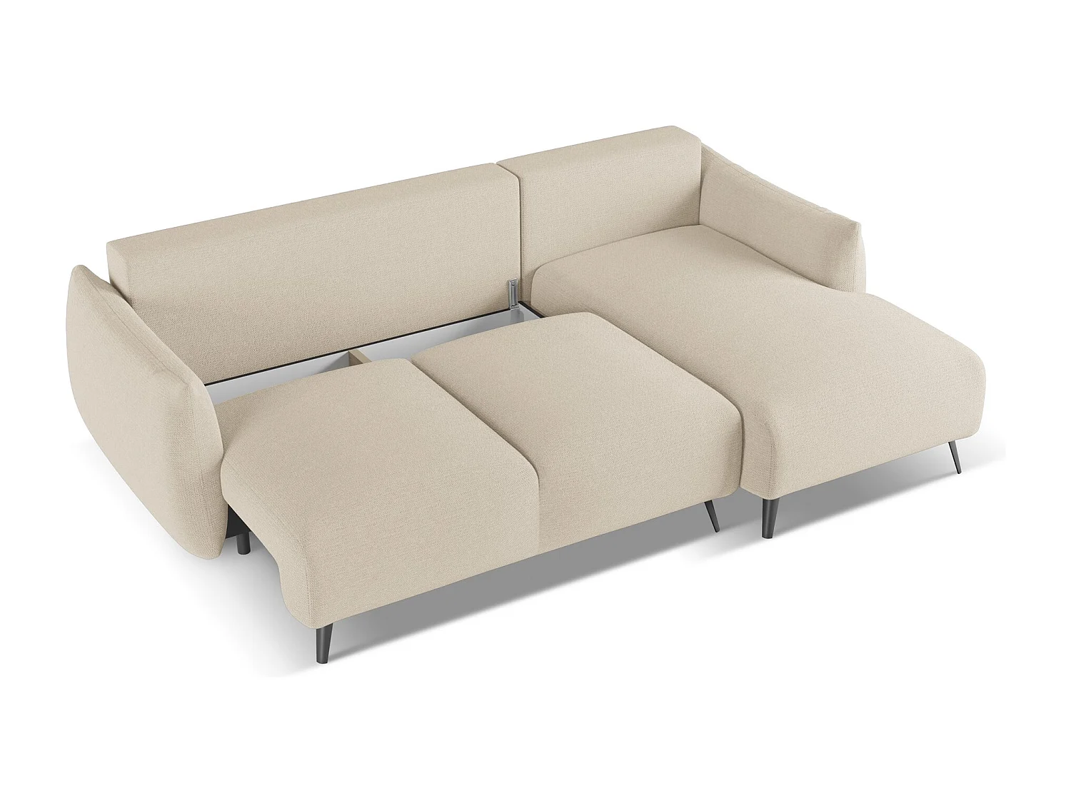 Ecksofa mit Schlaffunktion - Ecke Rechts - Chenille - Dunkelbeige - MALIE