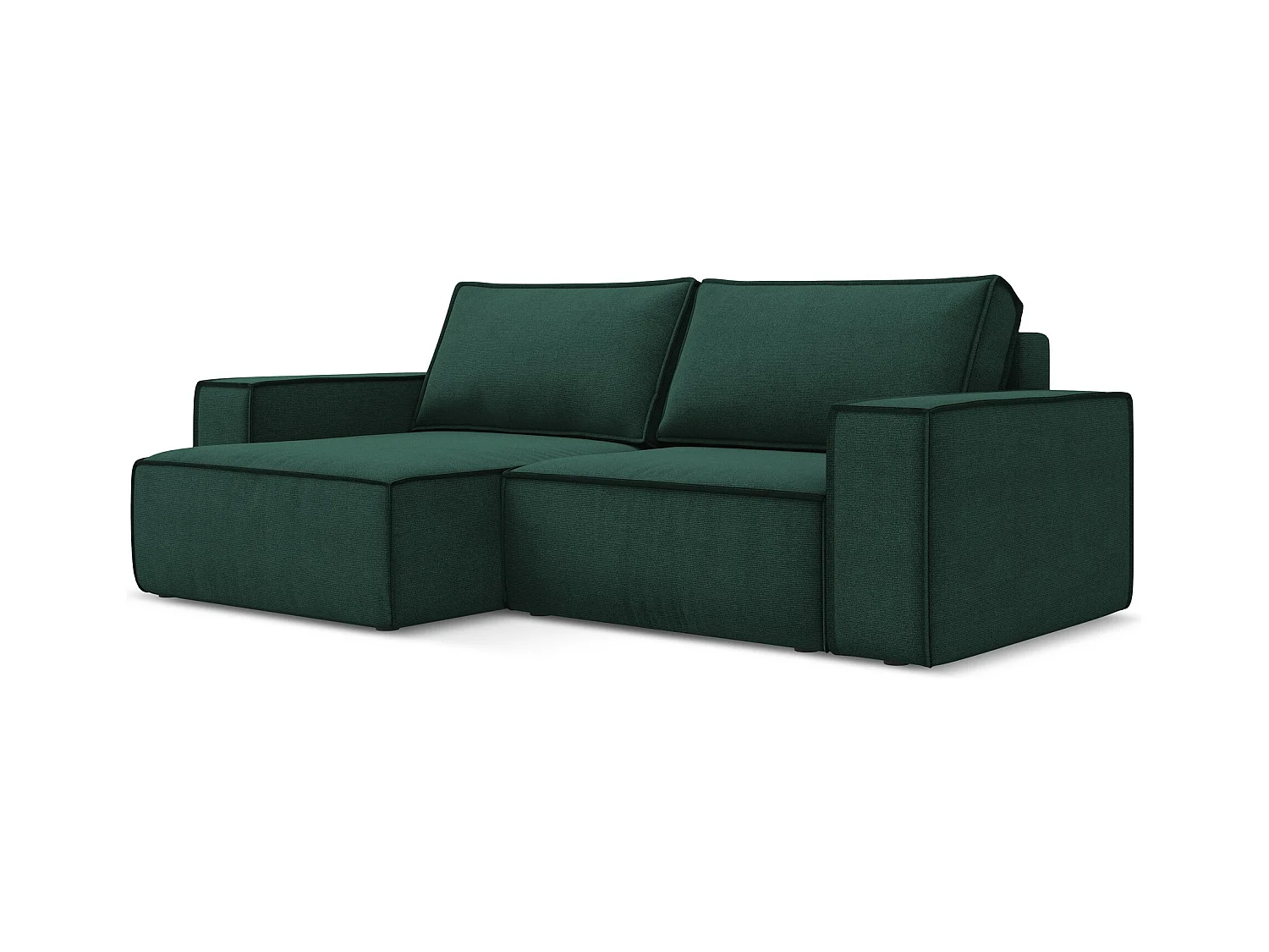 Canapé d’angle 2 places gauche convertible en tissu texturé - bouteille verte - KIMO