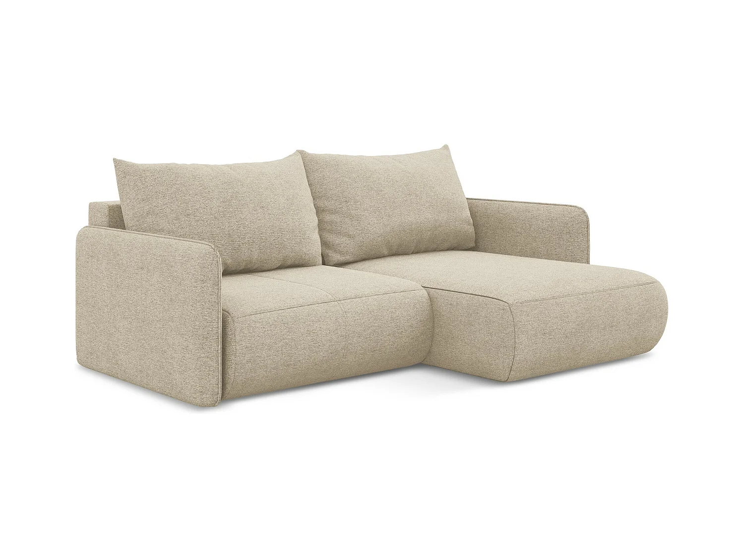 Canapé d’angle 2,5 places droit convertible en tissu chenille - beige foncé - NANEA