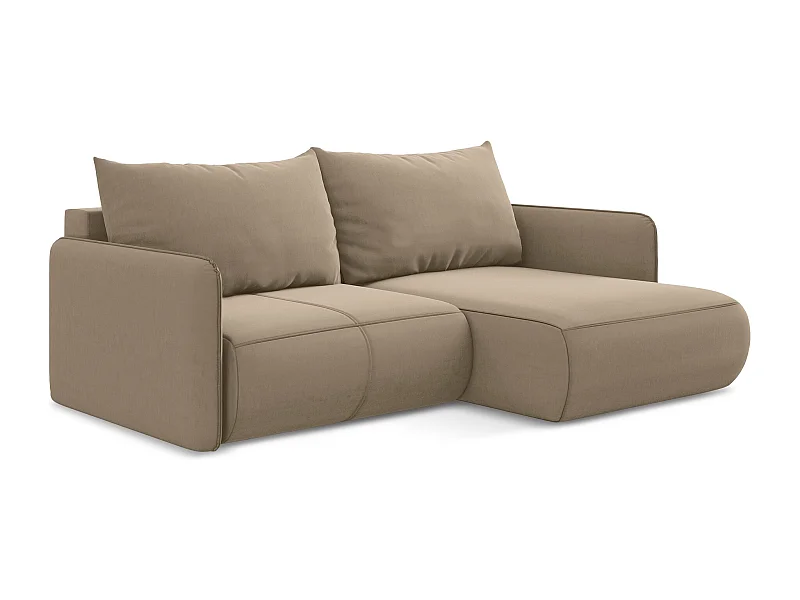 2,5-Sitzer Ecksofa mit Schlaffunktion - Ecke Rechts - Samt - Hell beige - NANEA