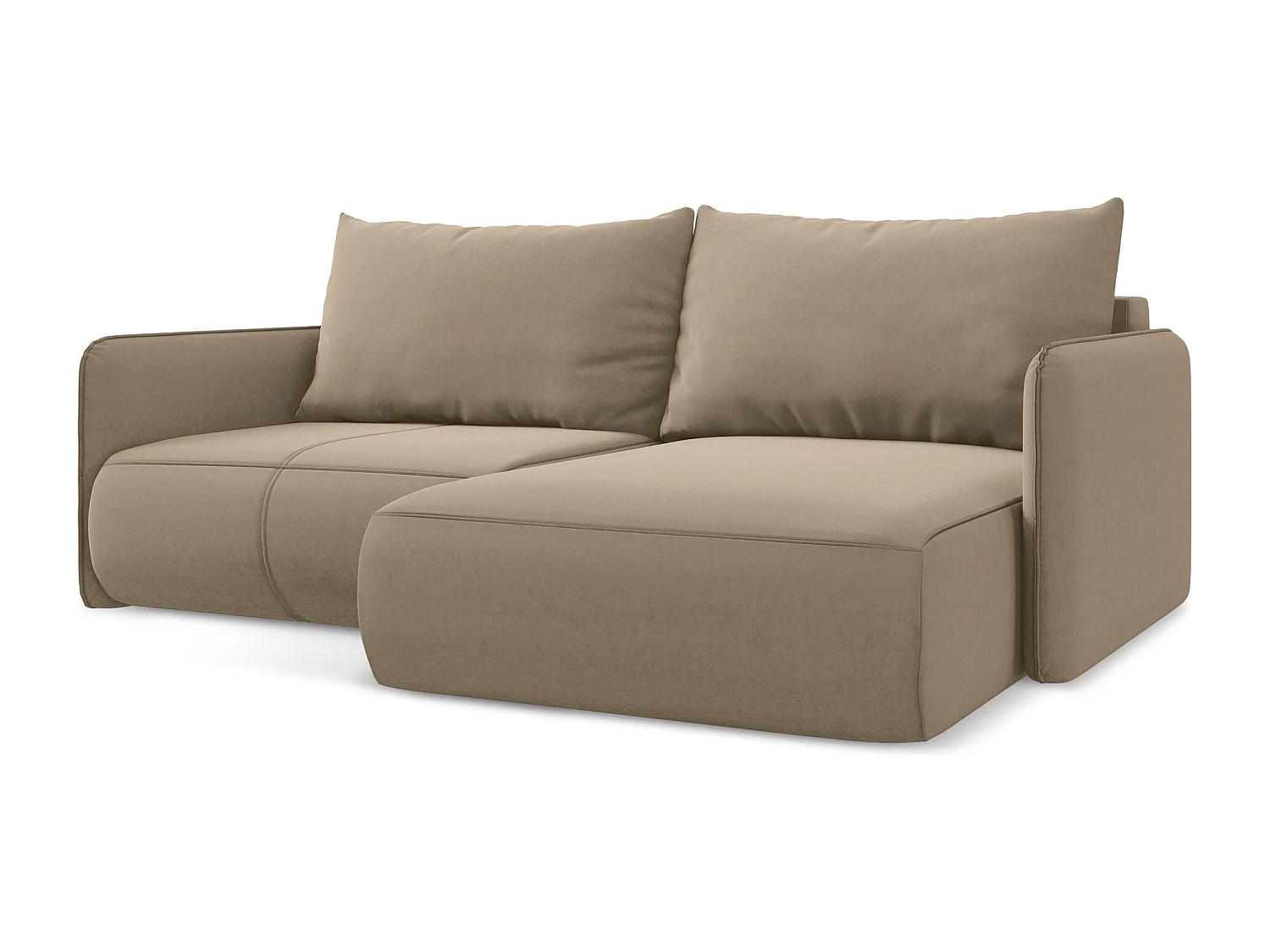 Hoekslaapbank rechts van lichtbeige velours - NANEA