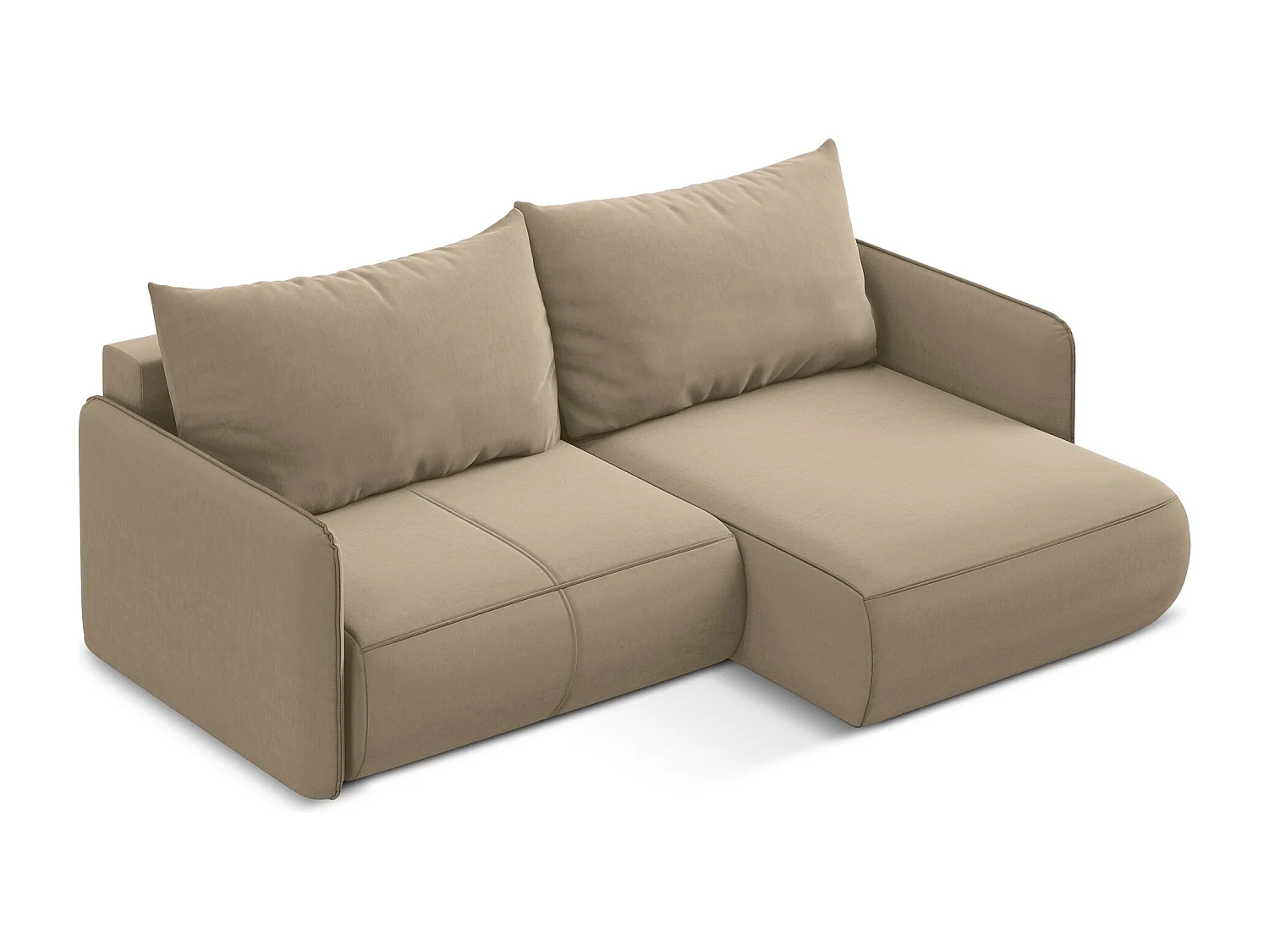 Hoekslaapbank rechts van lichtbeige velours - NANEA