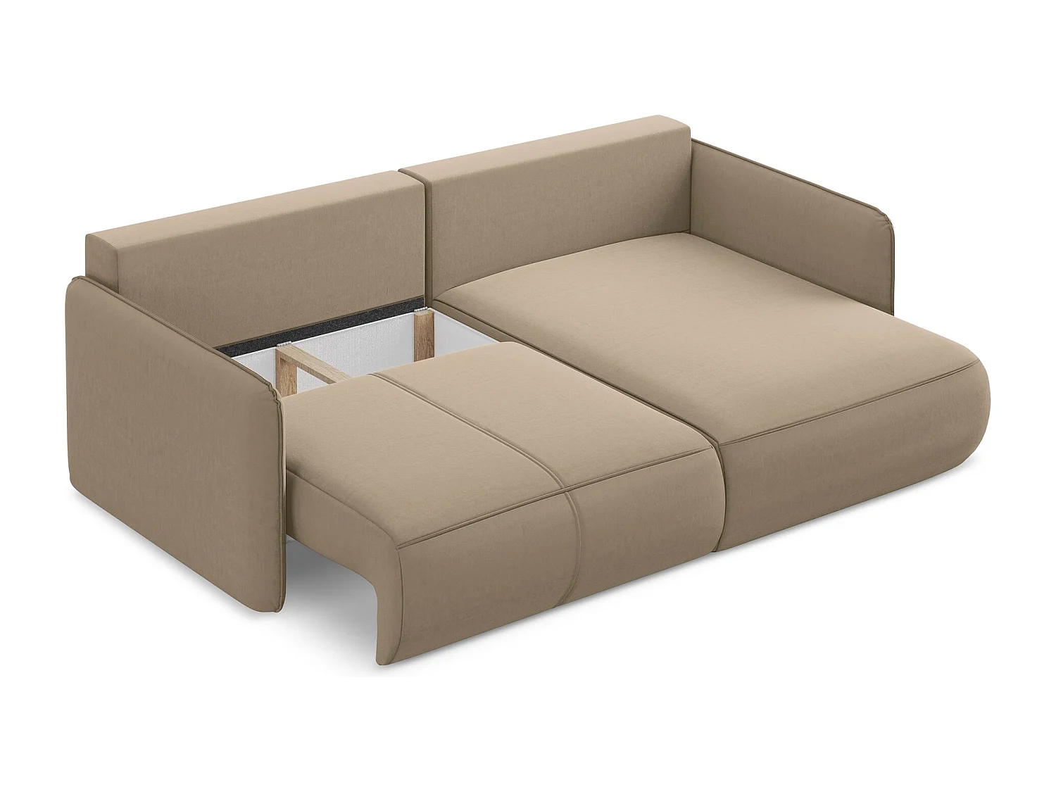 Hoekslaapbank rechts van lichtbeige velours - NANEA