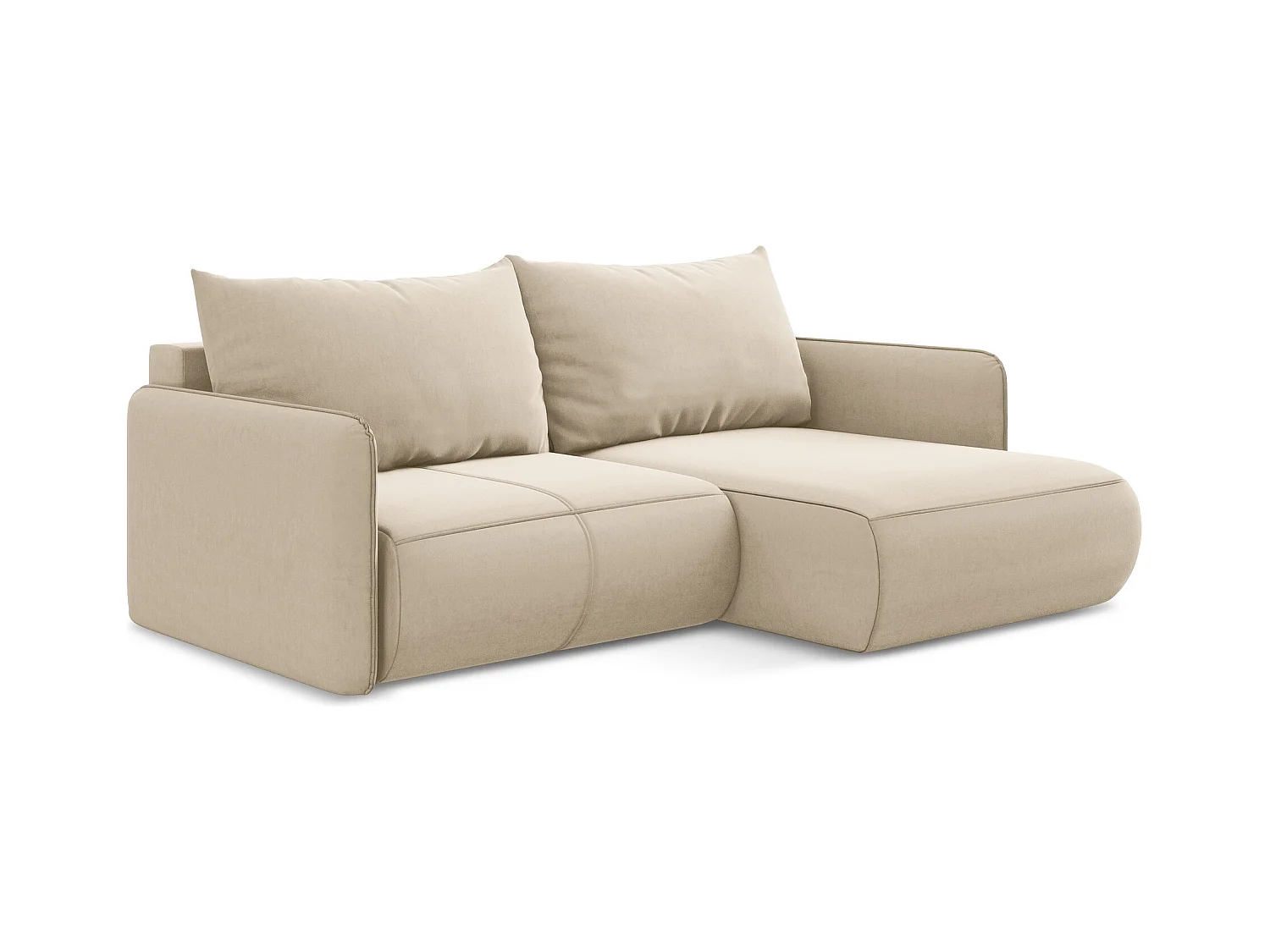 Canapé d’angle 2,5 places droit convertible en velours - beige clair - NANEA