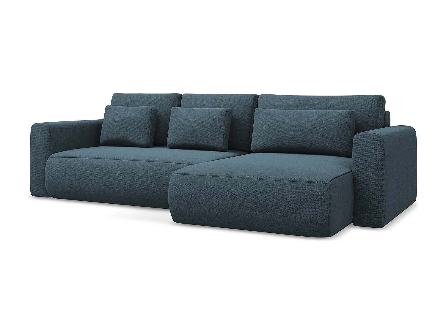 Canapé d’angle 3 places droit convertible en tissu texturé - jeans bleu - KAPUA