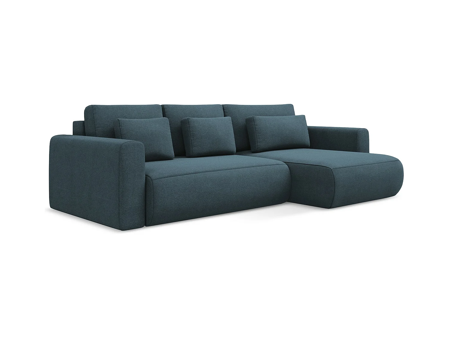 Canapé d’angle 3 places droit convertible en tissu texturé - jeans bleu - KAPUA