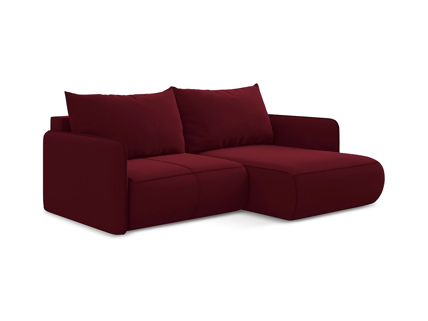Canapé d’angle 2,5 places droit convertible en velours - bourgogne - NANEA