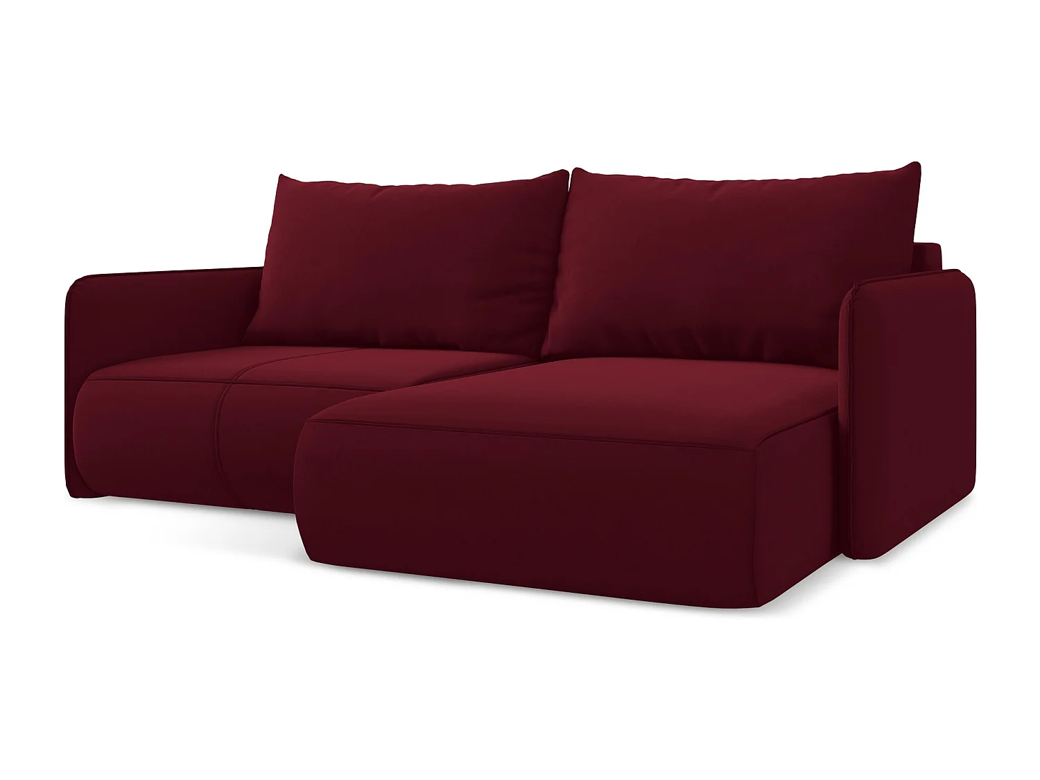 Canapé d’angle 2,5 places droit convertible en velours - bourgogne - NANEA