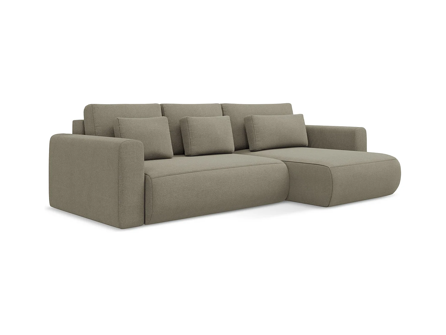 Canapé d’angle 3 places droit convertible en tissu texturé - beige foncé - KAPUA