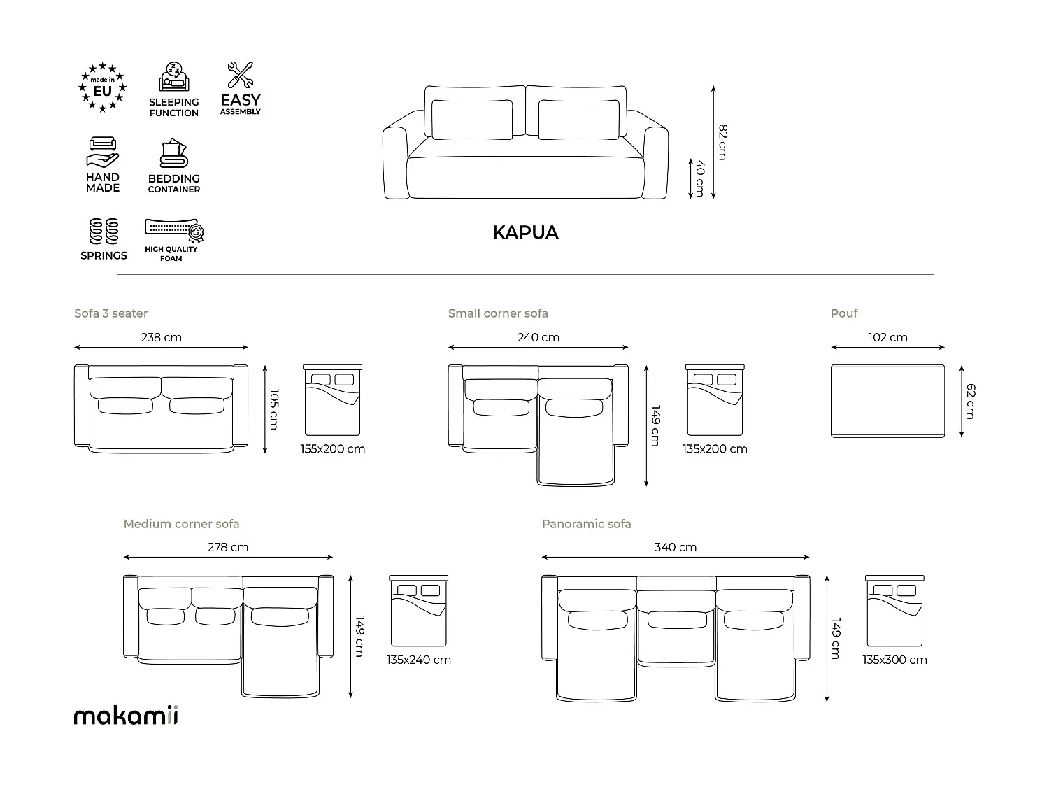 Canapé d’angle 3 places droit convertible en tissu texturé - beige foncé - KAPUA