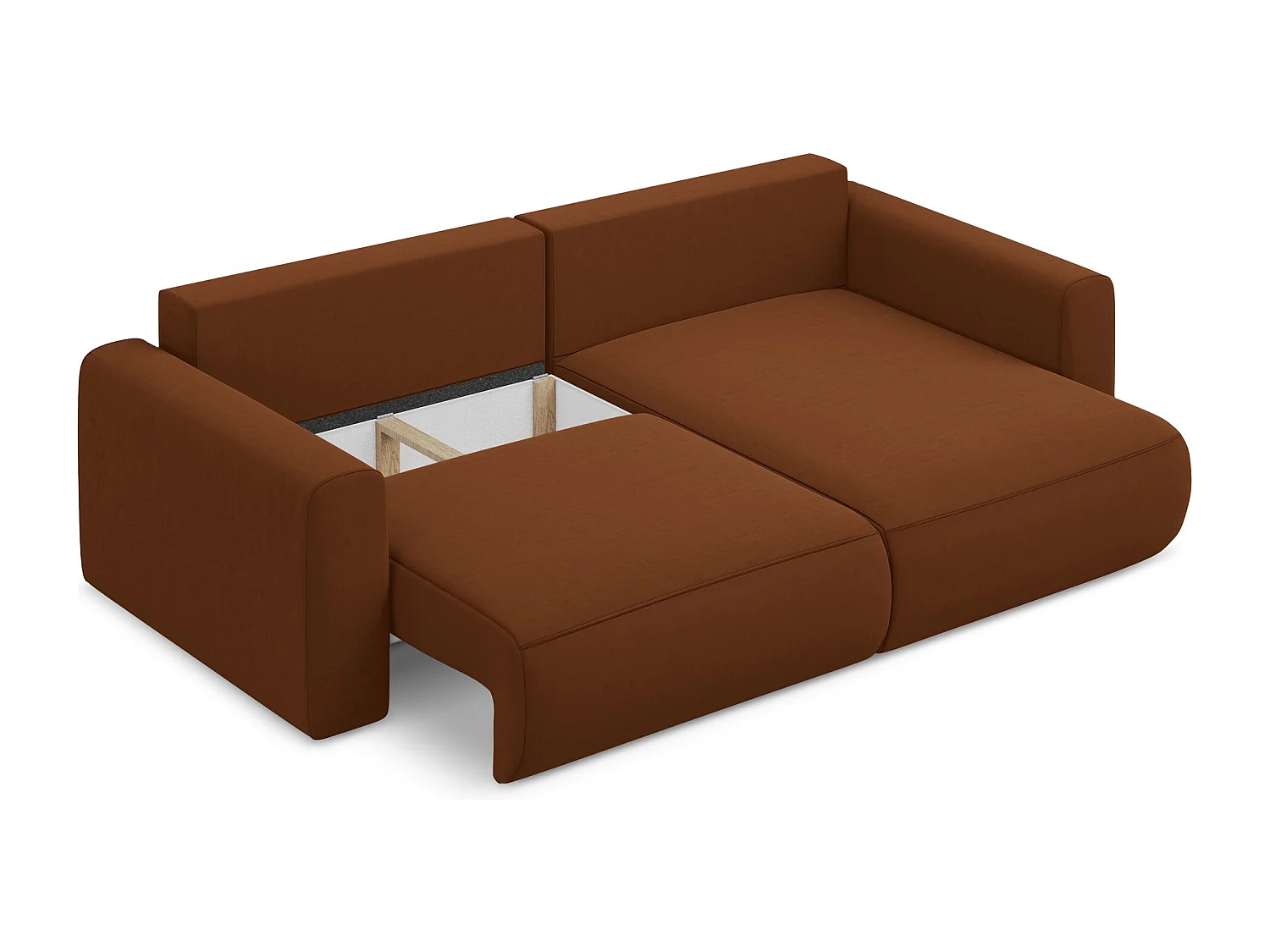 2-Sitzer Ecksofa mit Schlaffunktion - Ecke Rechts - Samt - Terrakotta - KAPUA