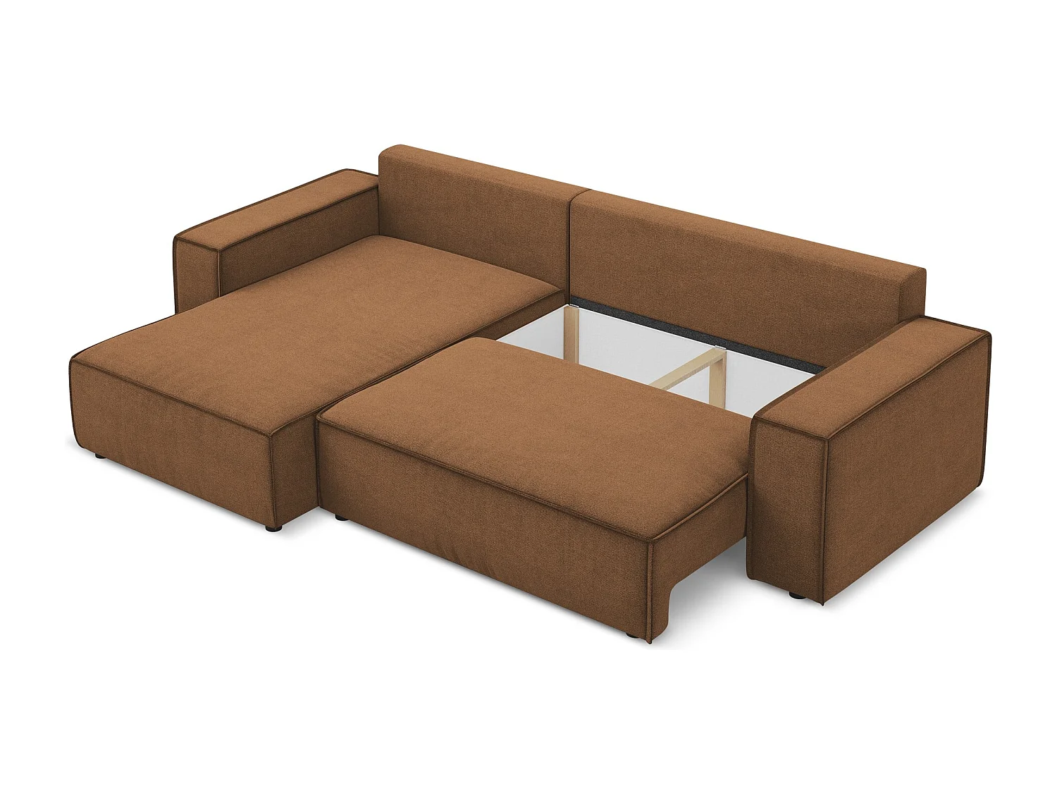3-Sitzer Ecksofa mit Schlaffunktion - Ecke Links - Strukturstoff - Terrakotta - KIMO