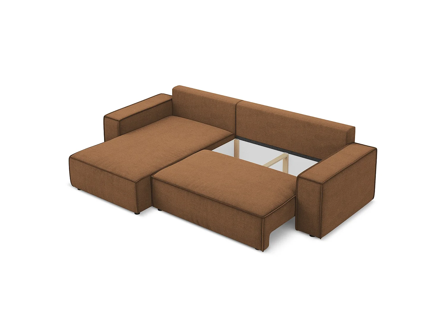 3-Sitzer Ecksofa mit Schlaffunktion - Ecke Links - Strukturstoff - Terrakotta - LIVORNO