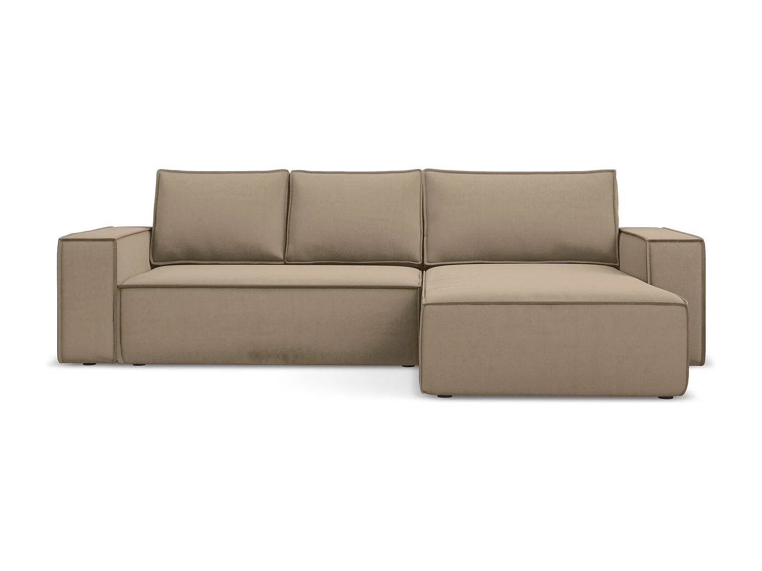 Ecksofa mit Schlaffunktion - Ecke Rechts - Samt - Hell beige - KIMO