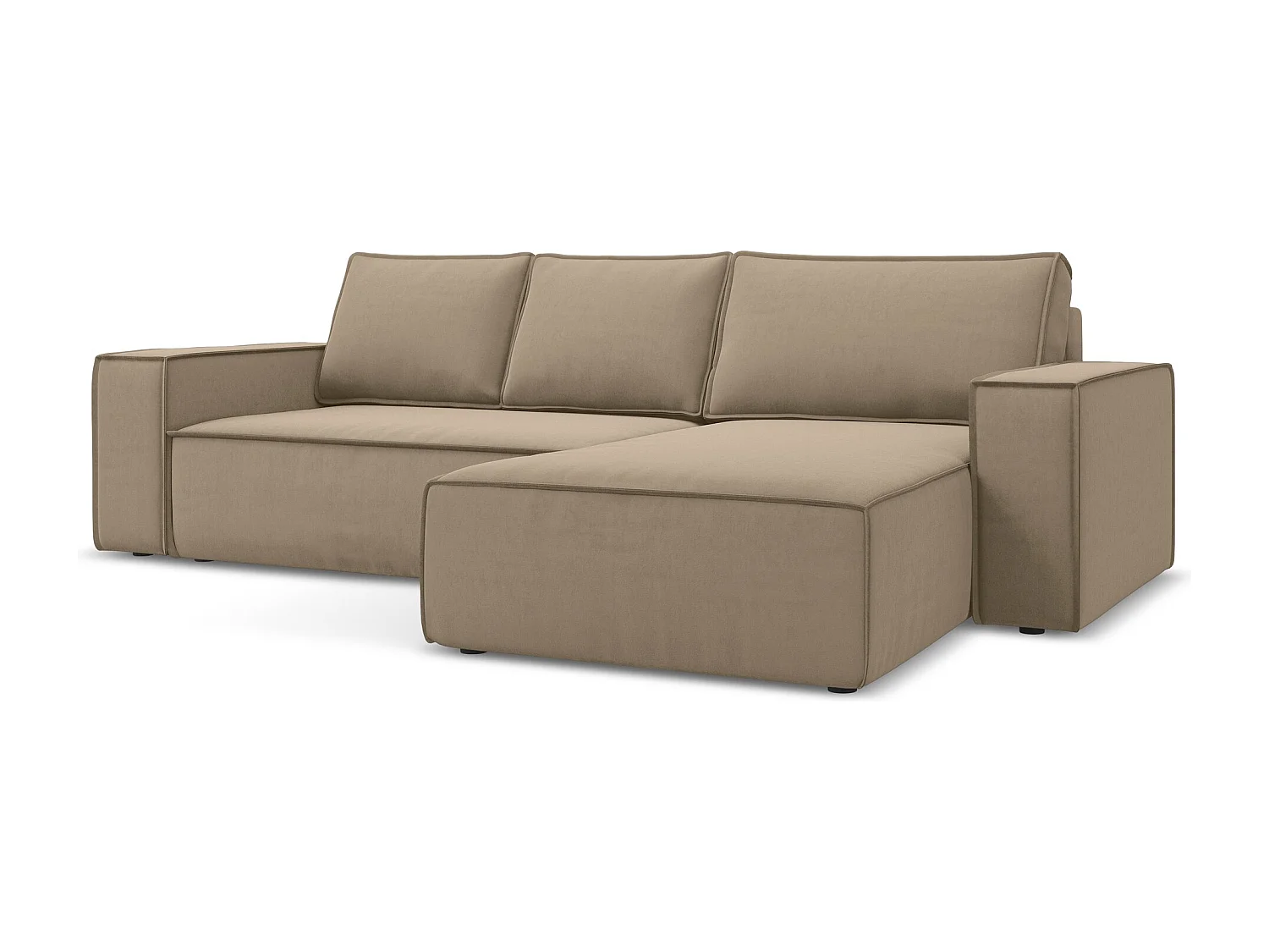 Ecksofa mit Schlaffunktion - Ecke Rechts - Samt - Hell beige - KIMO