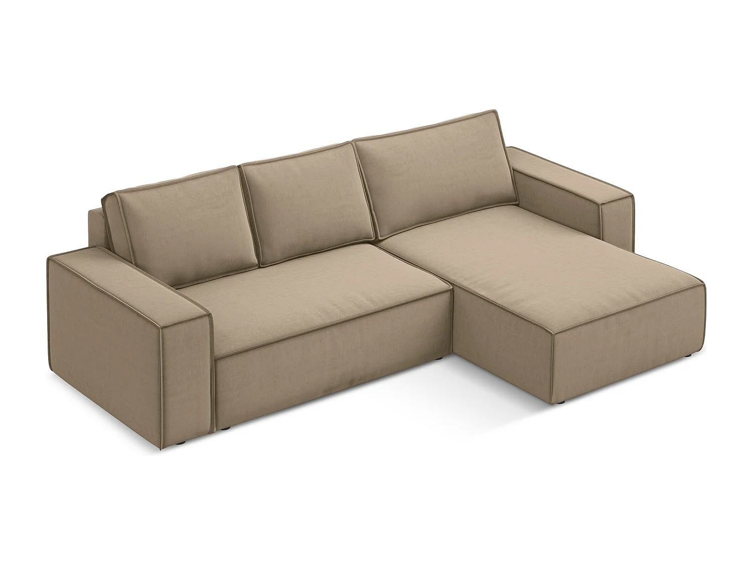 Ecksofa mit Schlaffunktion - Ecke Rechts - Samt - Hell beige - KIMO