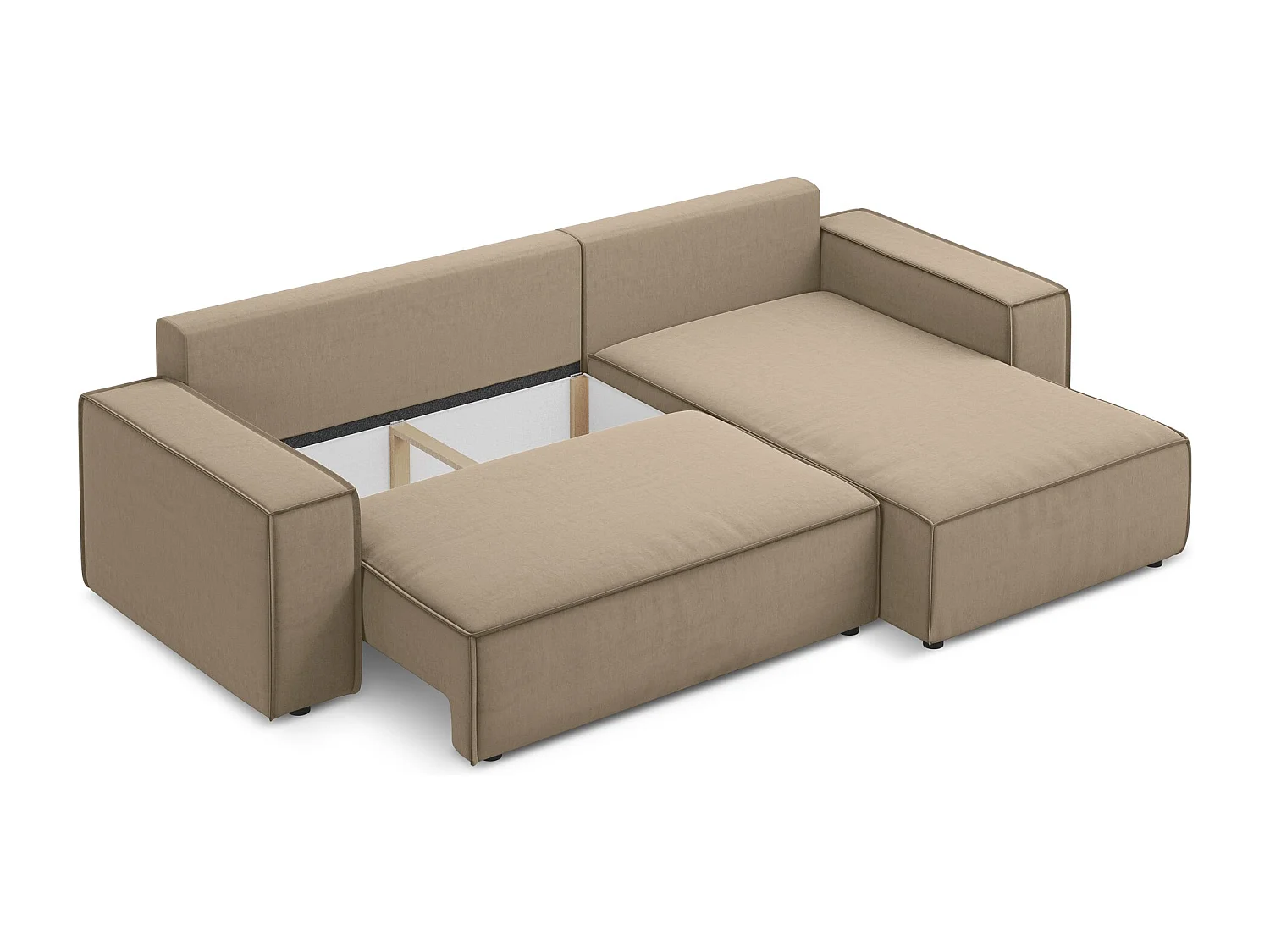 Ecksofa mit Schlaffunktion - Ecke Rechts - Samt - Hell beige - KIMO