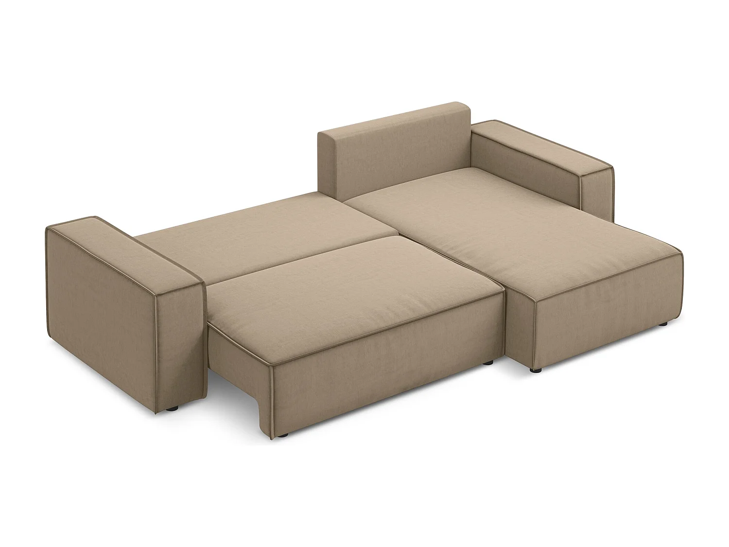 Ecksofa mit Schlaffunktion - Ecke Rechts - Samt - Hell beige - KIMO