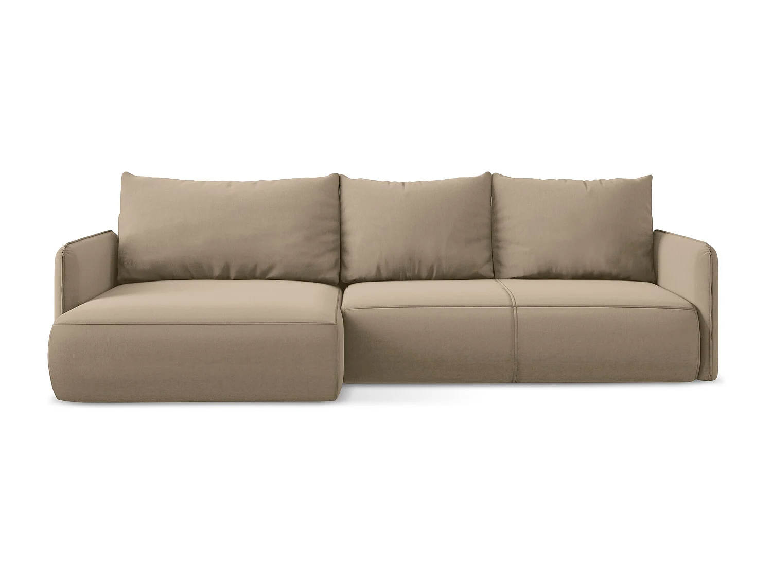 3-Sitzer Ecksofa mit Schlaffunktion - Ecke Links - Samt - Hell beige - NANEA