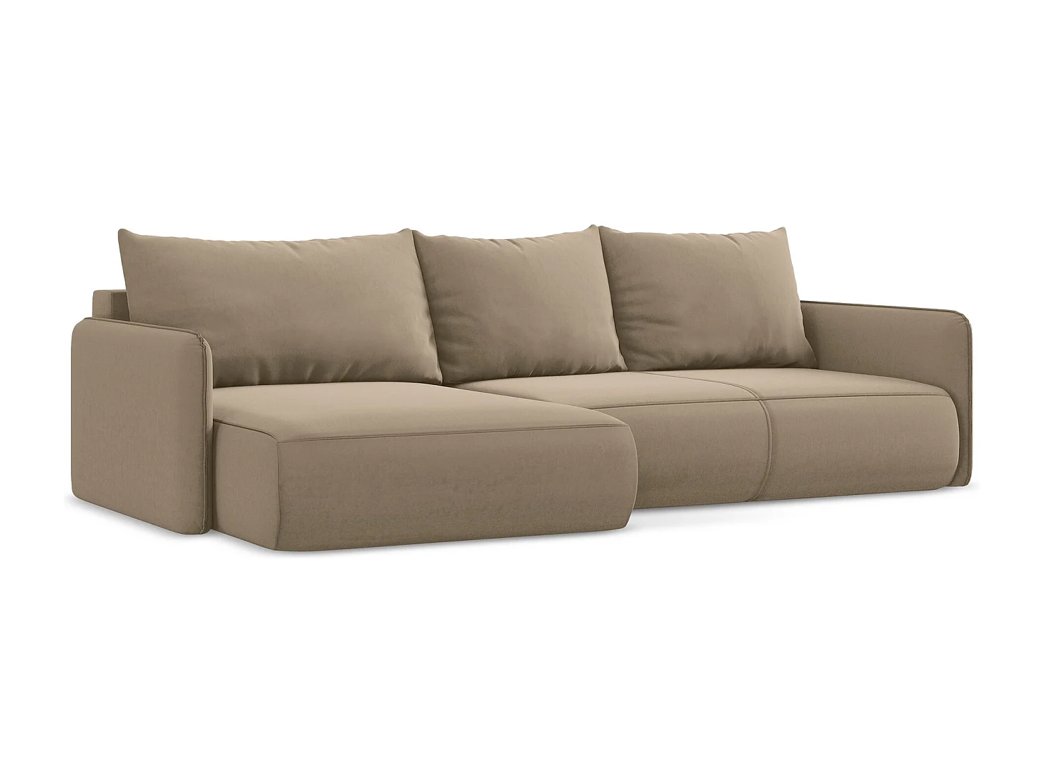 3-Sitzer Ecksofa mit Schlaffunktion - Ecke Links - Samt - Hell beige - NANEA