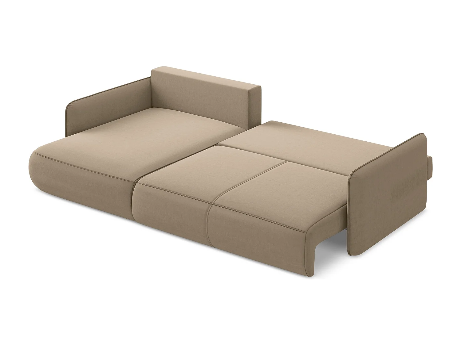 3-Sitzer Ecksofa mit Schlaffunktion - Ecke Links - Samt - Hell beige - NANEA