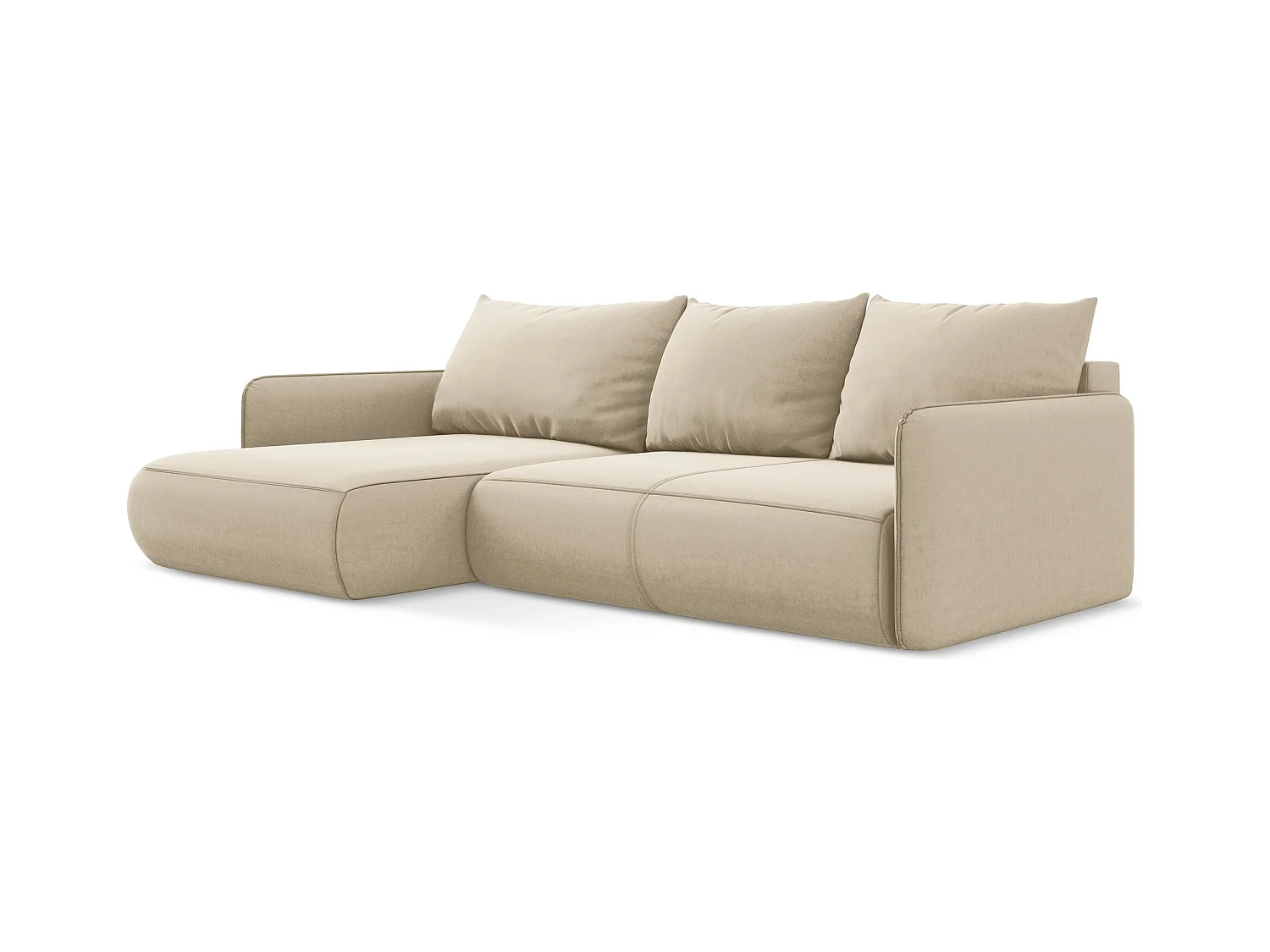 Canapé d’angle 3 places gauche convertible en velours - beige clair - NANEA