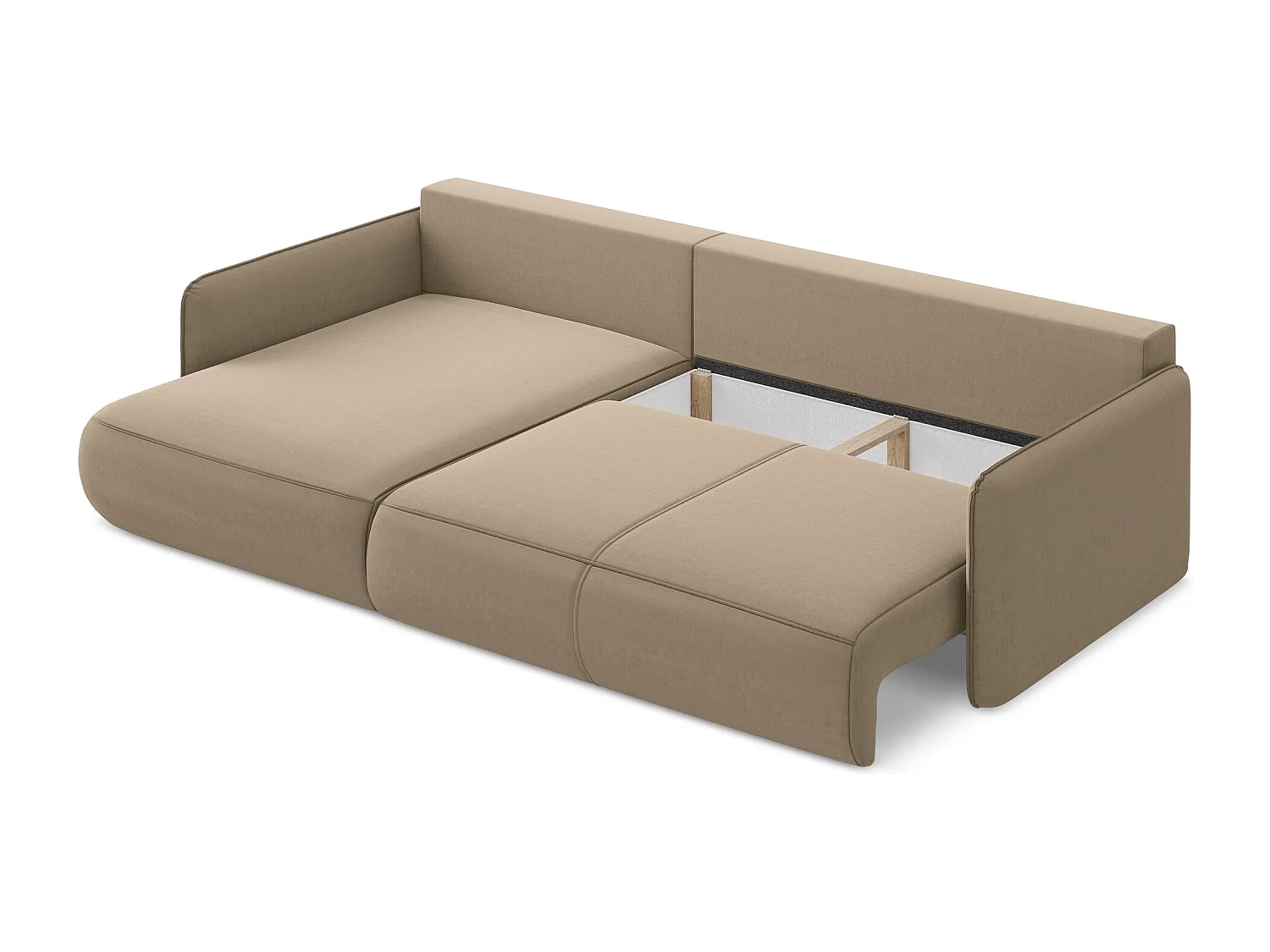 Canapé d’angle 3 places gauche convertible en velours - beige clair - NANEA