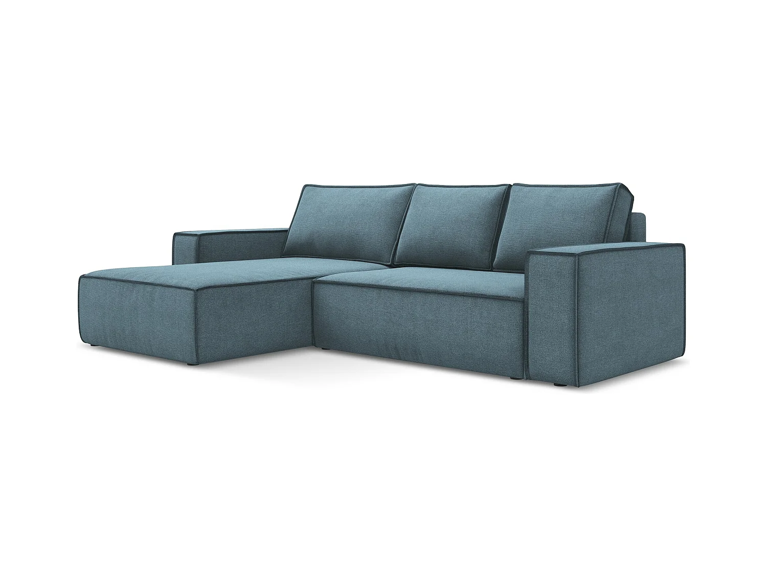 Canapé d’angle 3 places gauche convertible en tissu texturé - bleu clair - KIMO