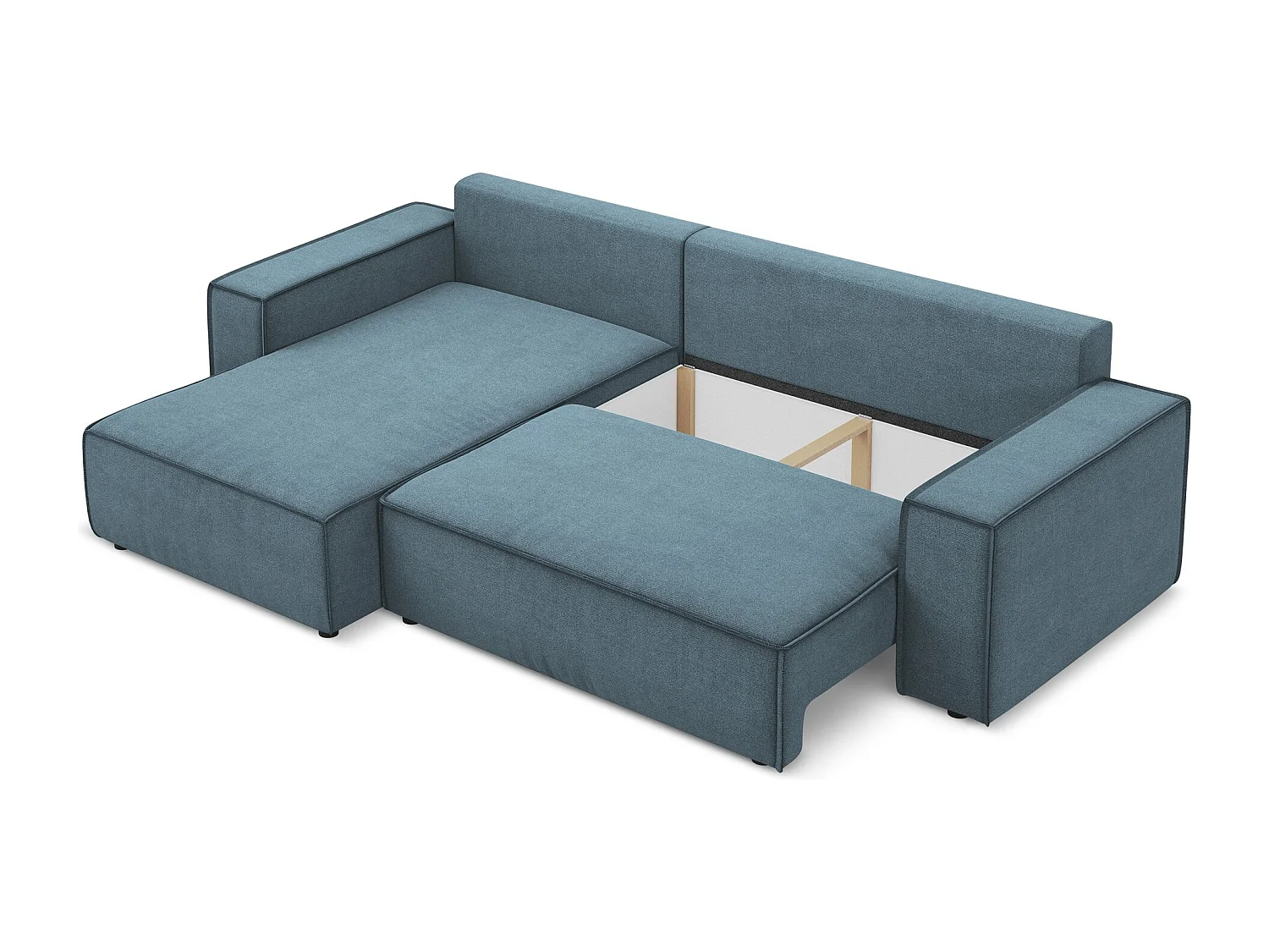 Hoekslaapbank links van lichtblauw textuurstof - KIMO